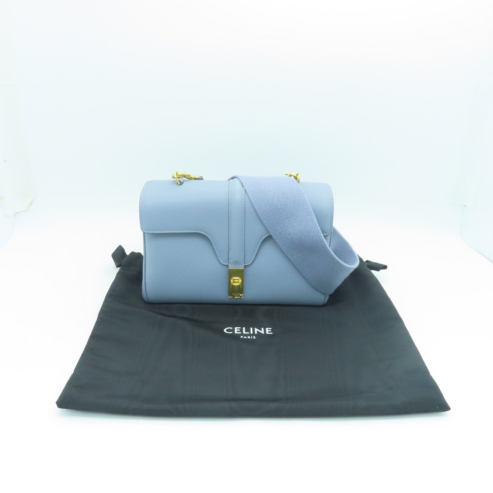 CELINE 牛皮皮革Teen Soft金扣肩背袋藍色
