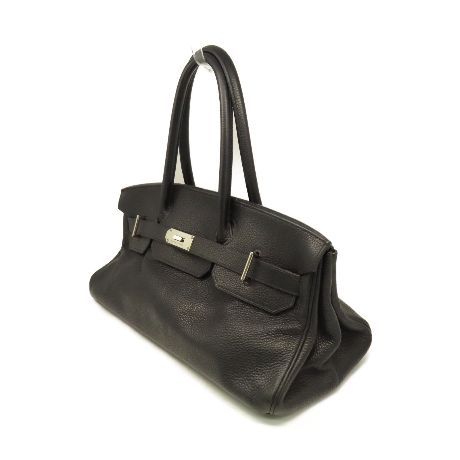 HERMES Clemence皮革Shoulder Birkin銀扣肩背袋黑色
