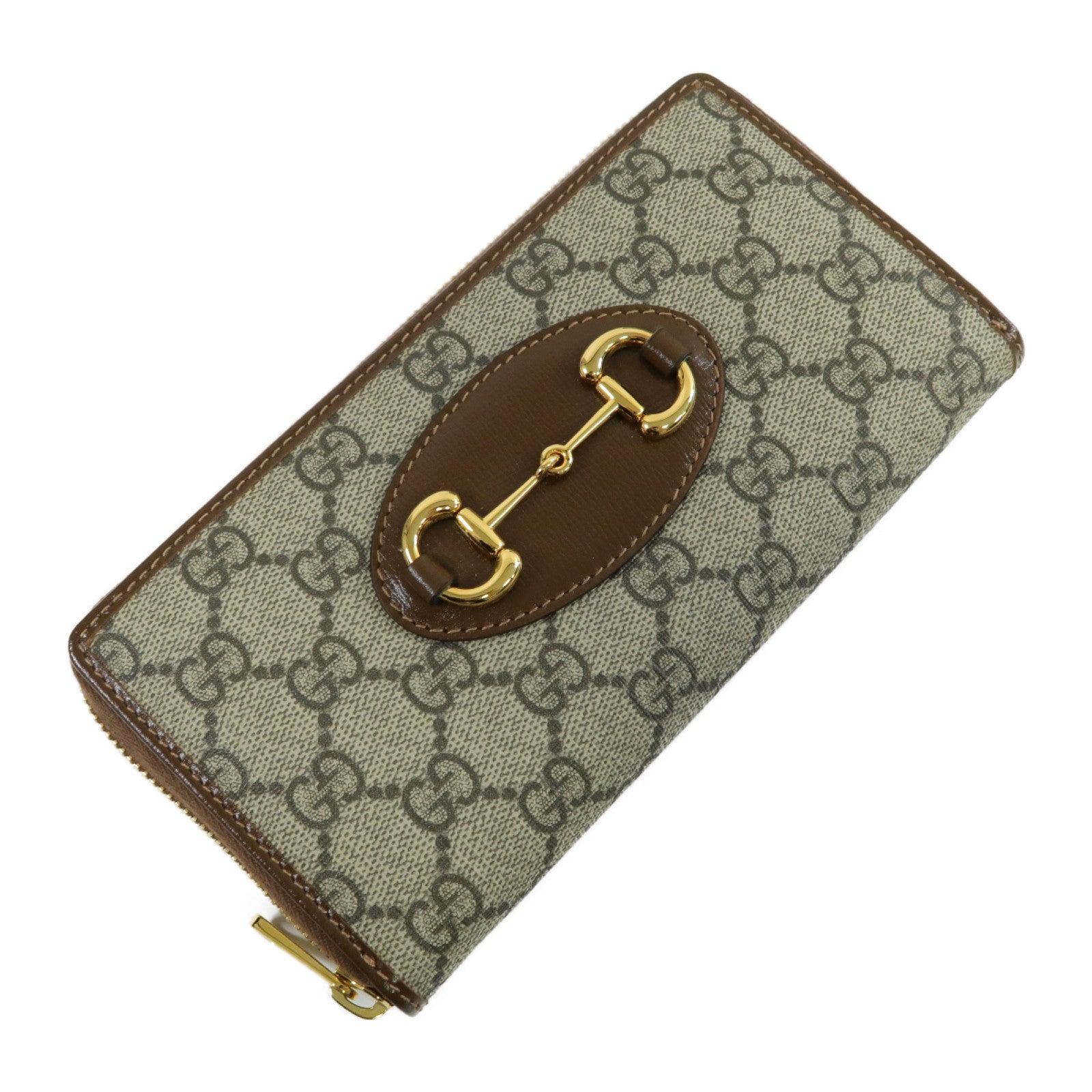GUCCI 塗層帆布Horsebit 1955 Long Wallet金扣長錢包米色/啡色