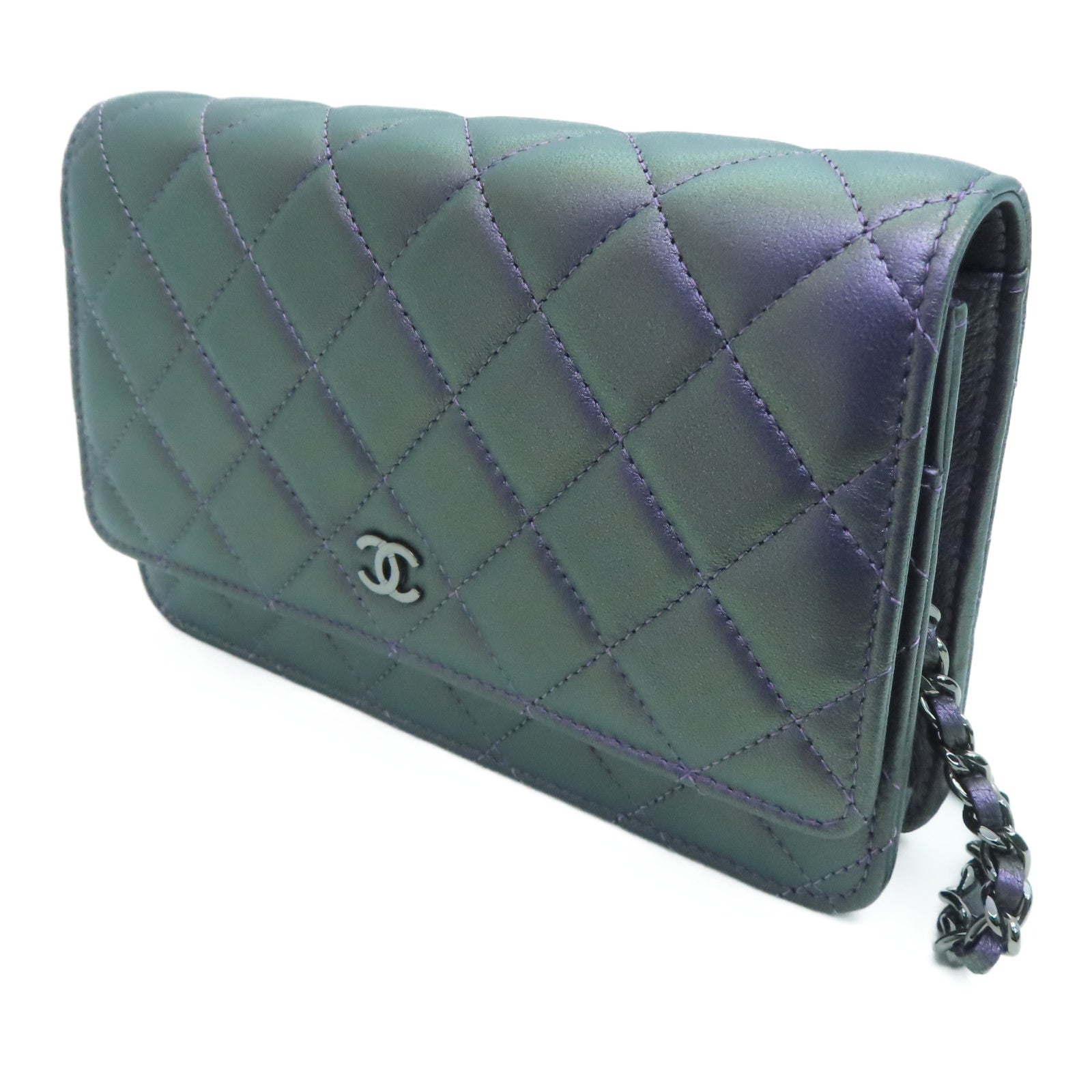 CHANEL 菱格牛皮皮革Chain Shoulder肩背袋紫色