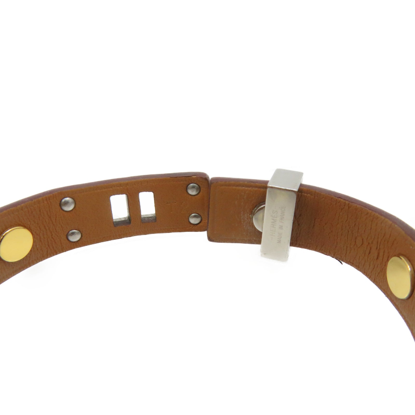 HERMES Swift皮革银扣Mini Dog Bangle手镯啡色/金色/银色