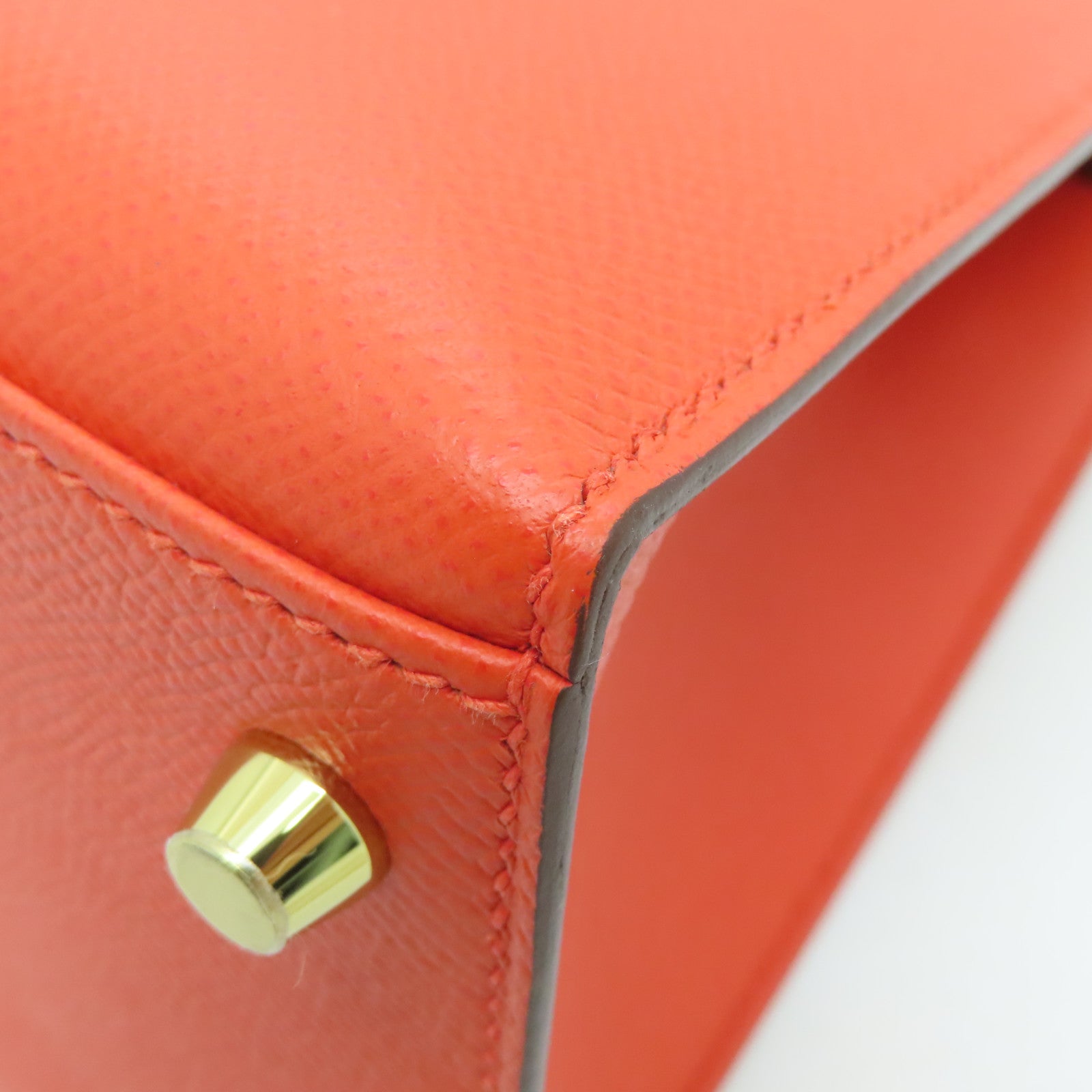 HERMES Epsom皮革Kelly 28 Hand Bag金扣手挽袋橙色9T