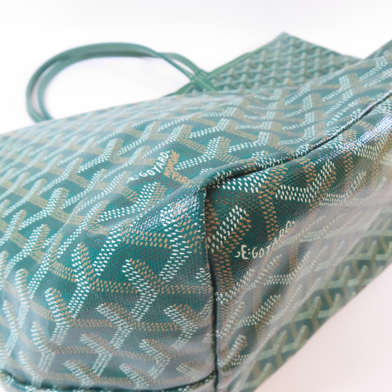 GOYARD 塗層帆布Saint-Louis GM銀扣手挽袋綠色