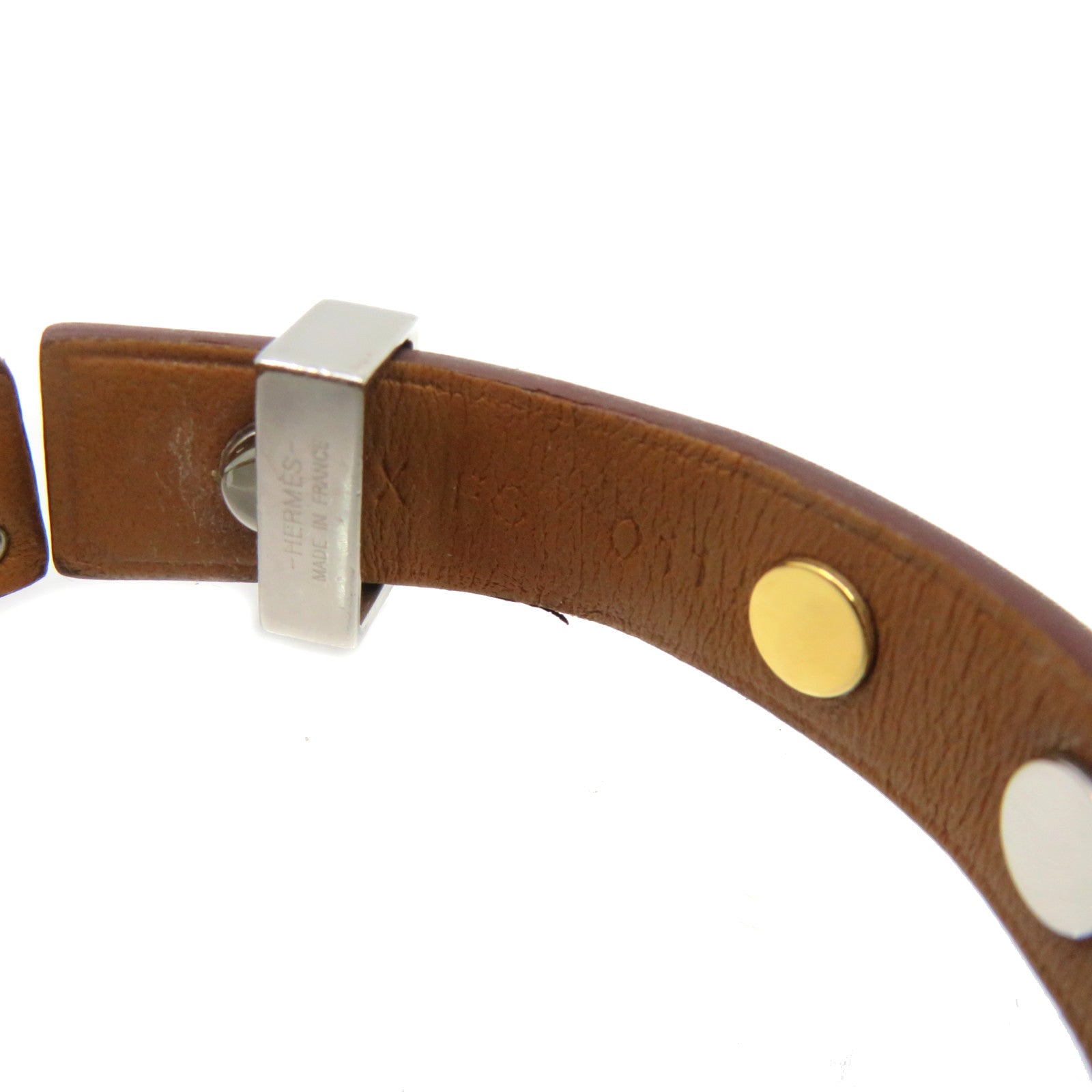 HERMES Swift皮革银扣Mini Dog Bangle手镯啡色/金色/银色