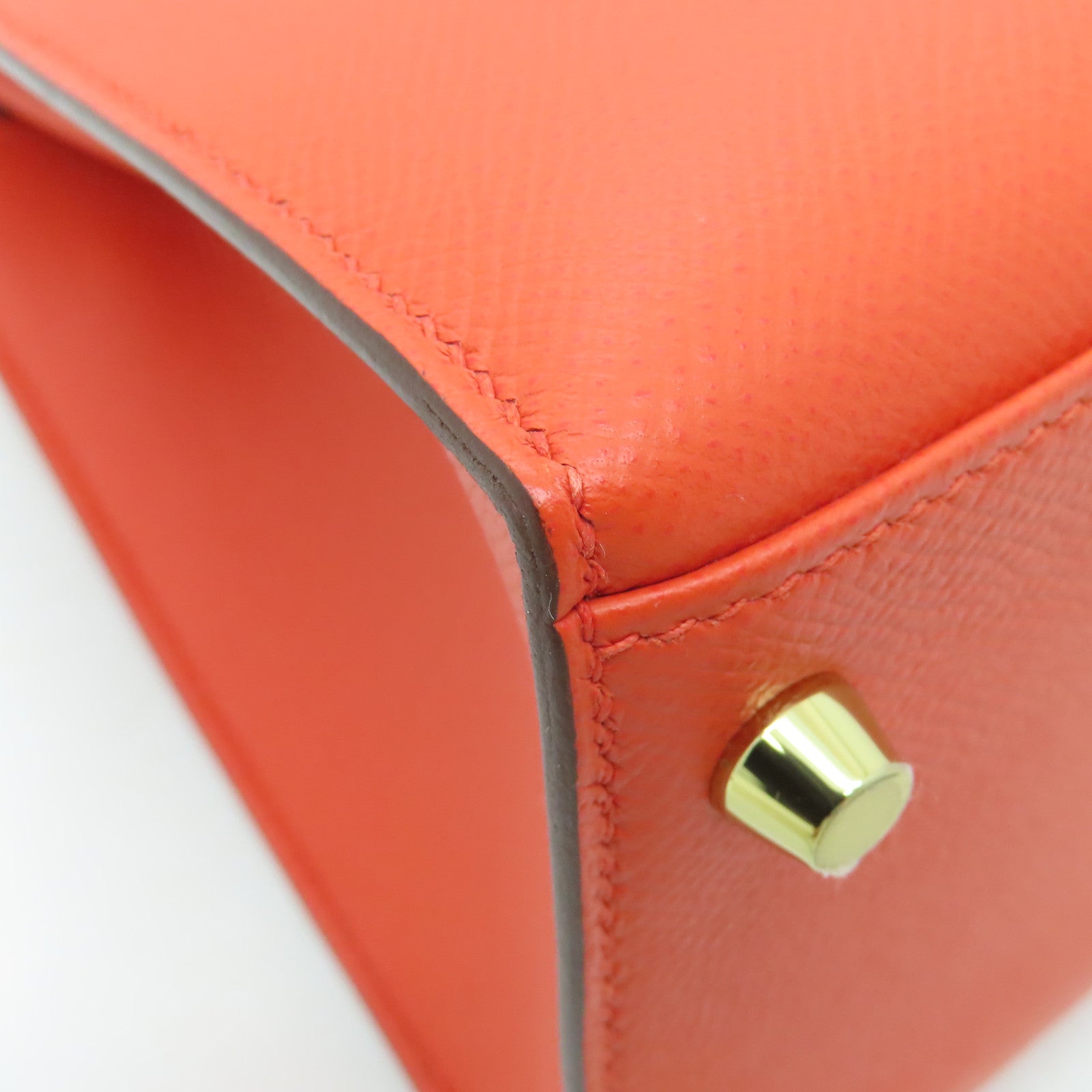 HERMES Epsom皮革Kelly 28 Hand Bag金扣手挽袋橙色9T