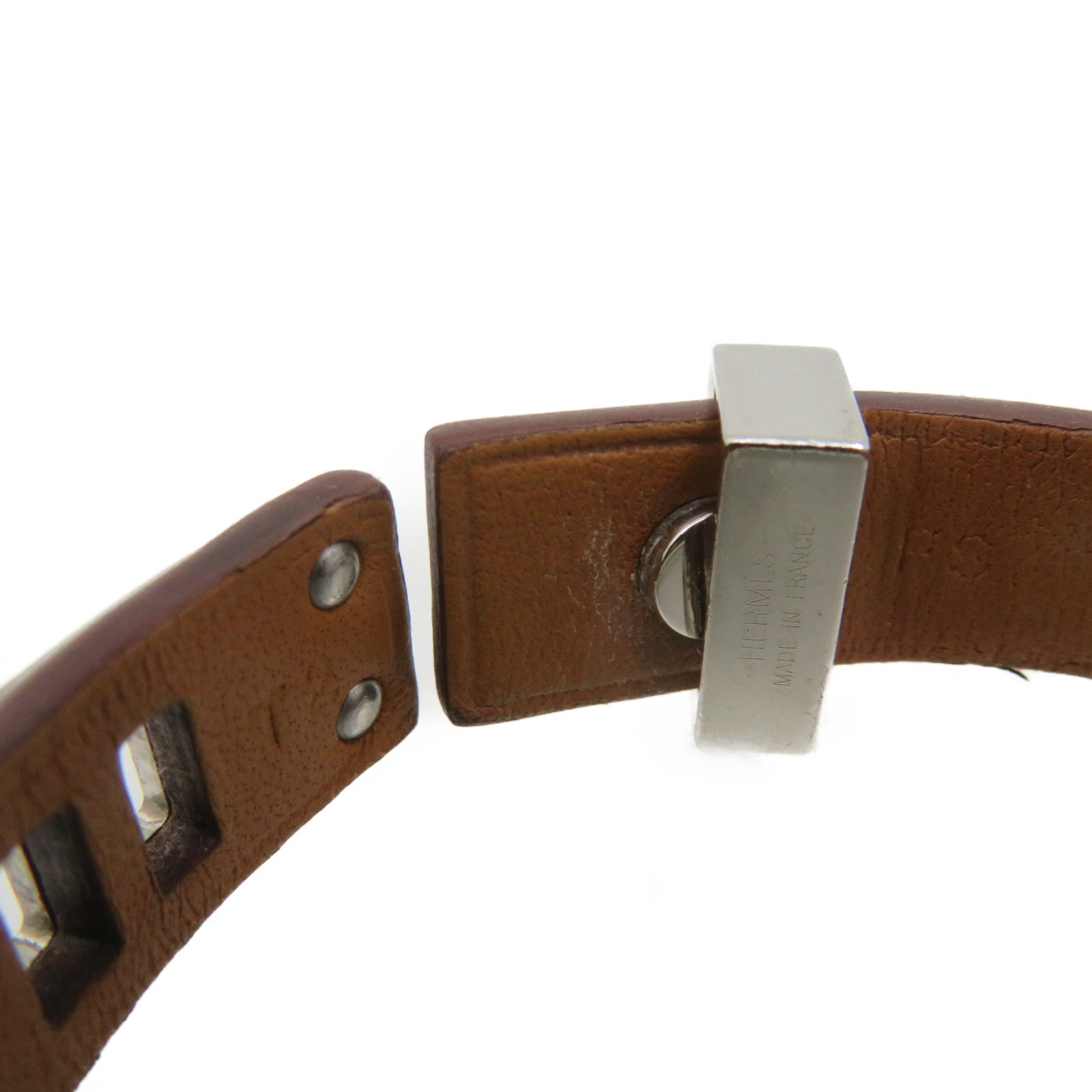 HERMES Swift皮革银扣Mini Dog Bangle手镯啡色/金色/银色