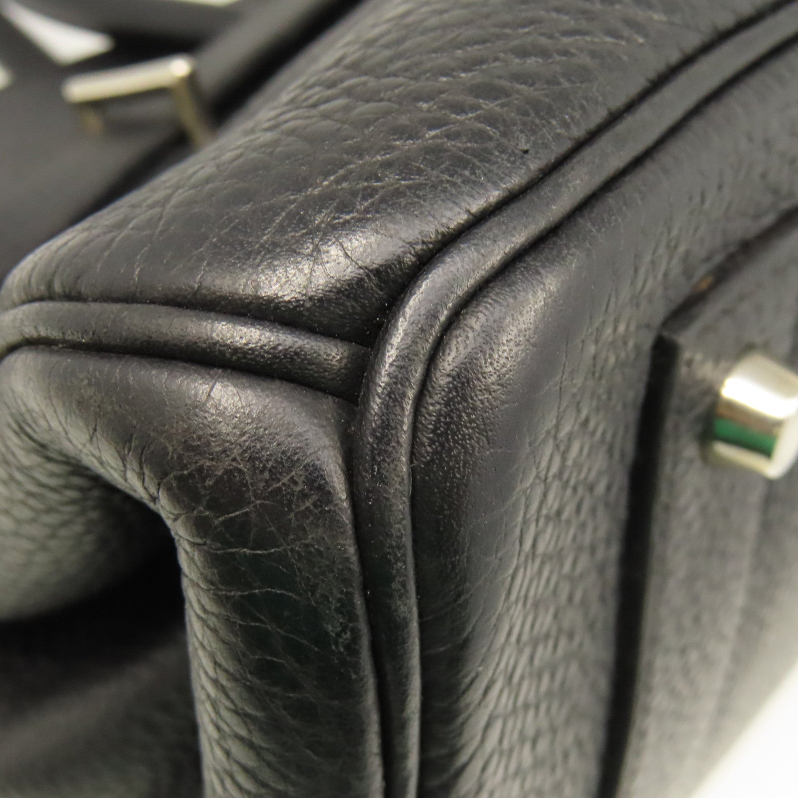 HERMES Clemence皮革Shoulder Birkin銀扣肩背袋黑色