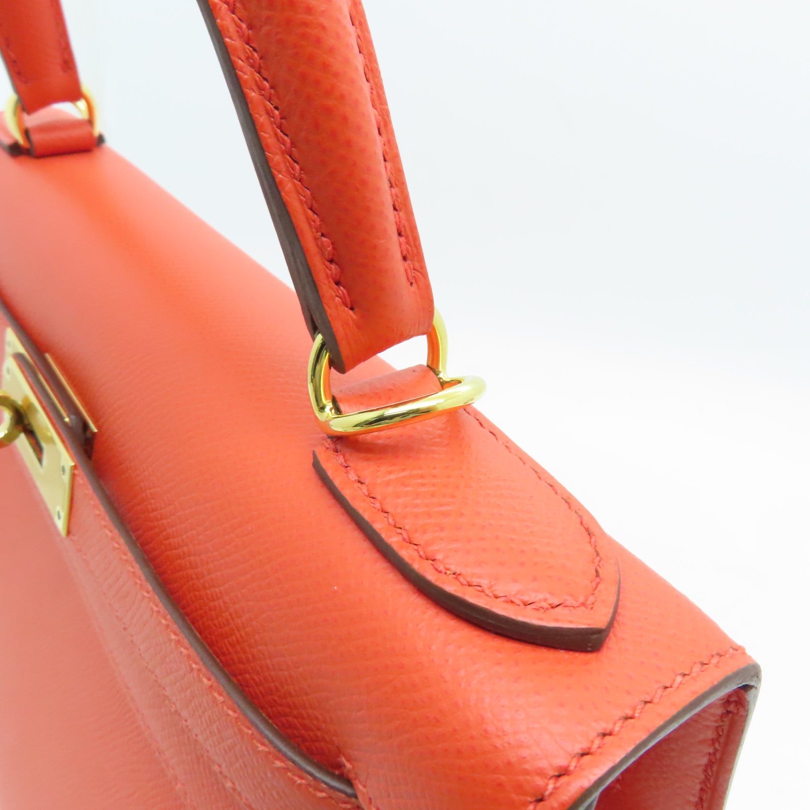 HERMES Epsom皮革Kelly 28 Hand Bag金扣手挽袋橙色9T