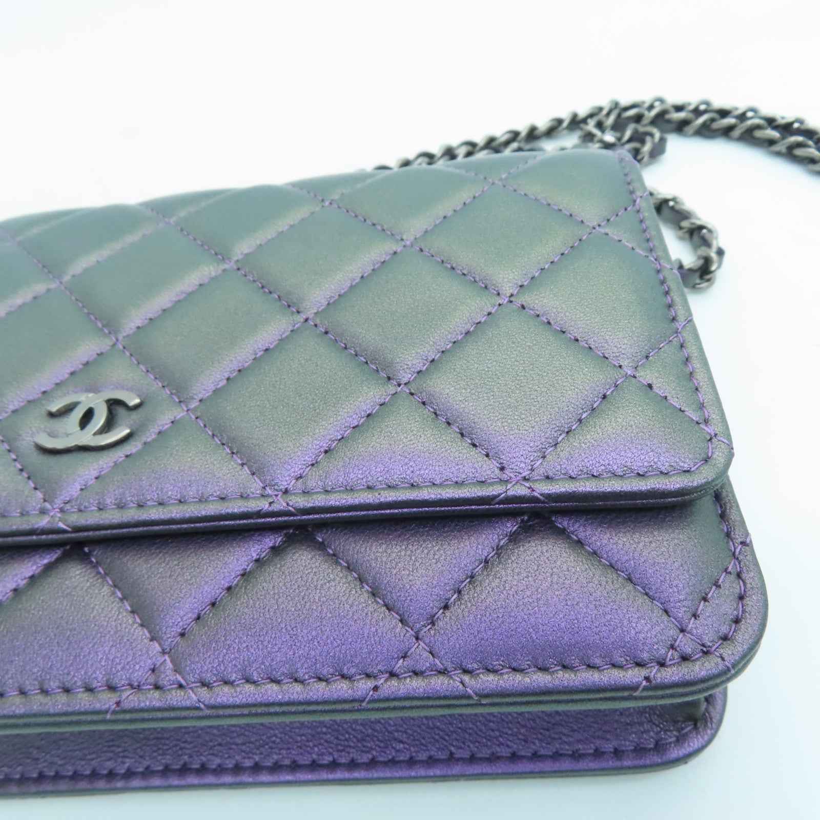 CHANEL 菱格牛皮皮革Chain Shoulder肩背袋紫色