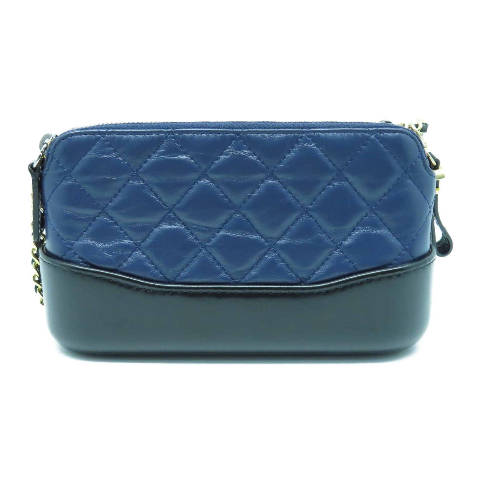 CHANEL 菱格牛皮皮革Gabrielle Clutch With Chain金扣链带肩背袋深蓝色黑色