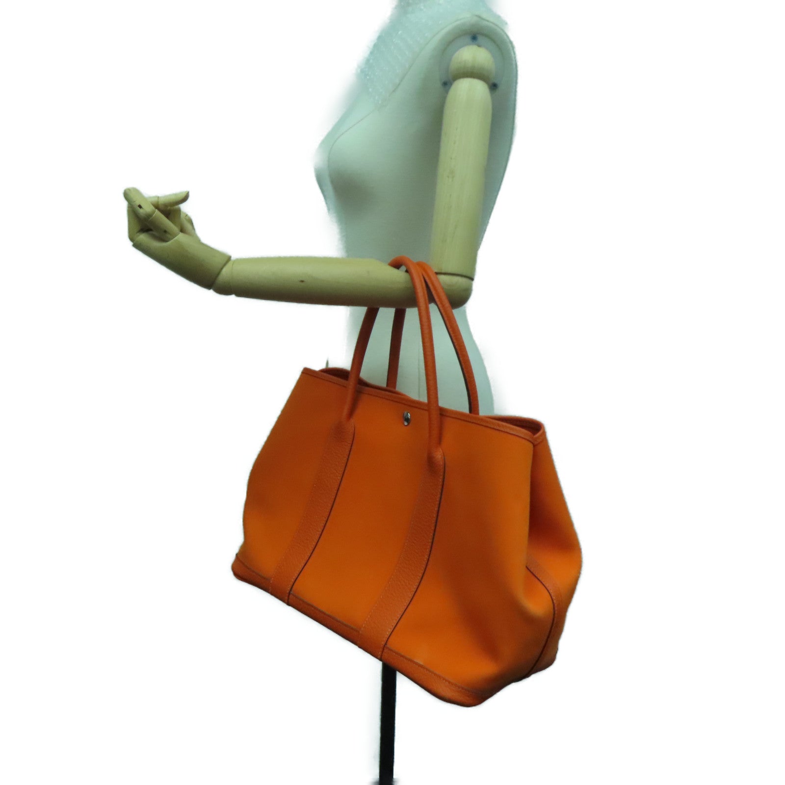 HERMES 【激減優惠】帆布GardenParty PM Tote Bag銀扣手挽袋橙色