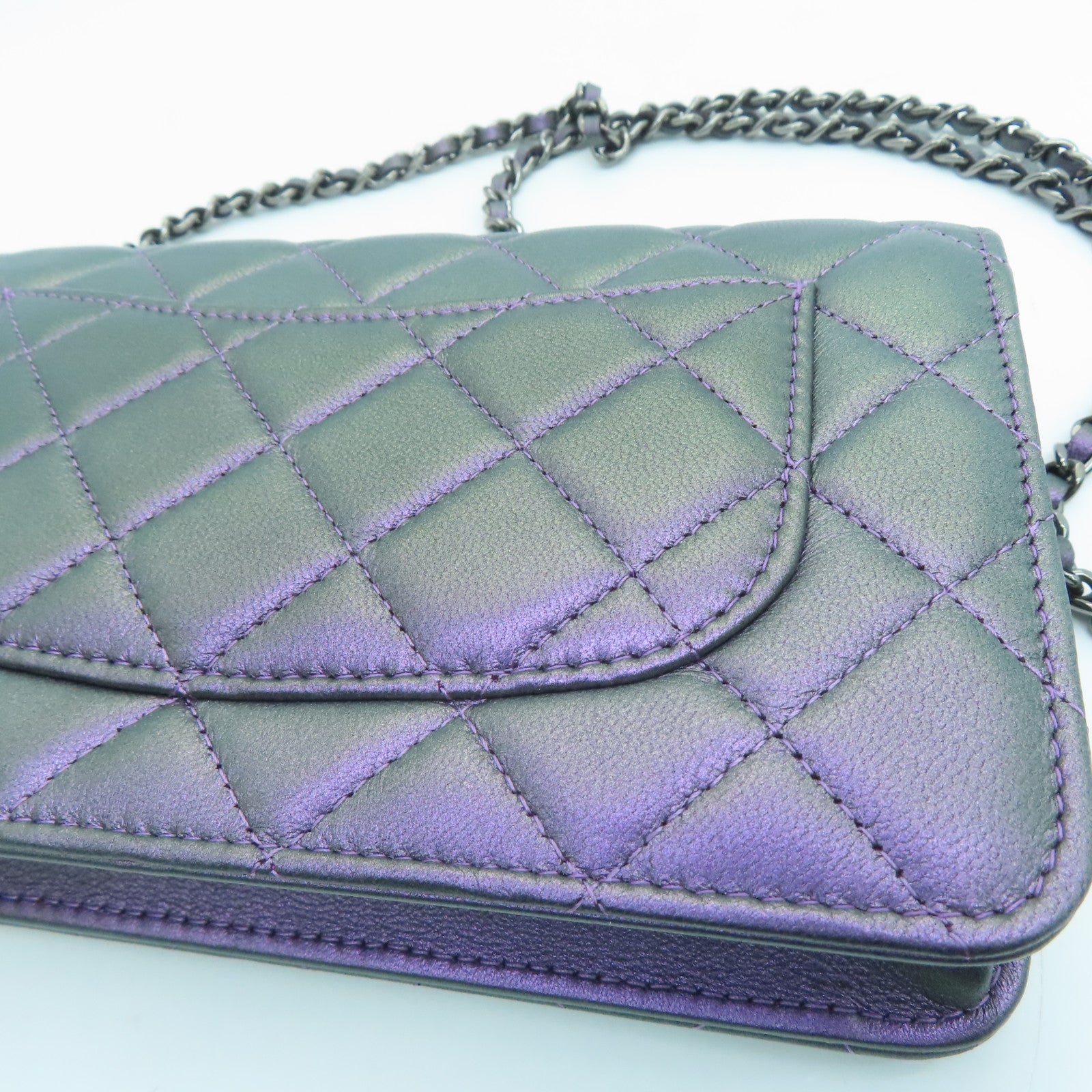 CHANEL 菱格牛皮皮革Chain Shoulder肩背袋紫色