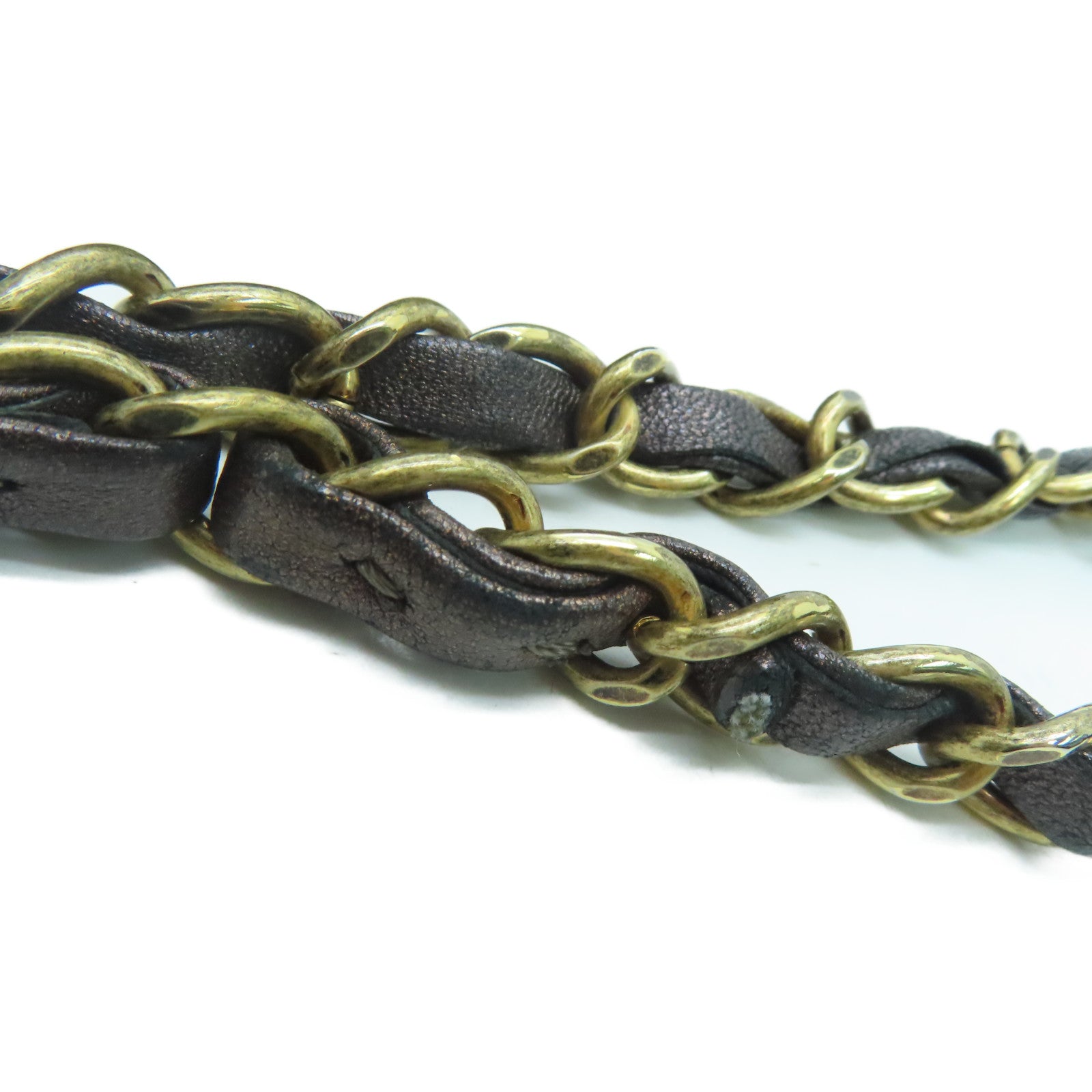 CHANEL 斜紋羊皮皮革Chain Shoulder Bag金扣鏈帶肩背袋啡色