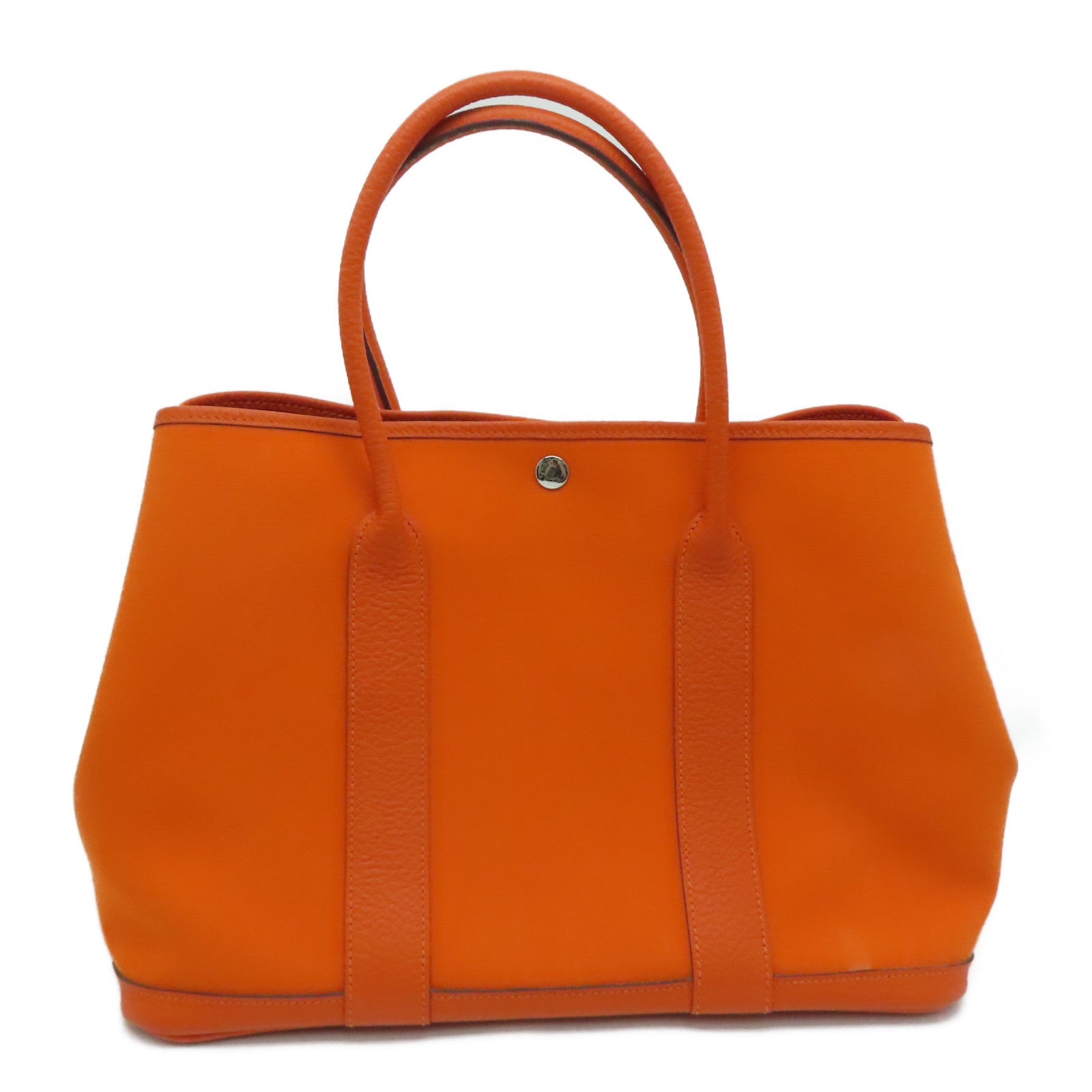 HERMES 【激減優惠】帆布GardenParty PM Tote Bag銀扣手挽袋橙色
