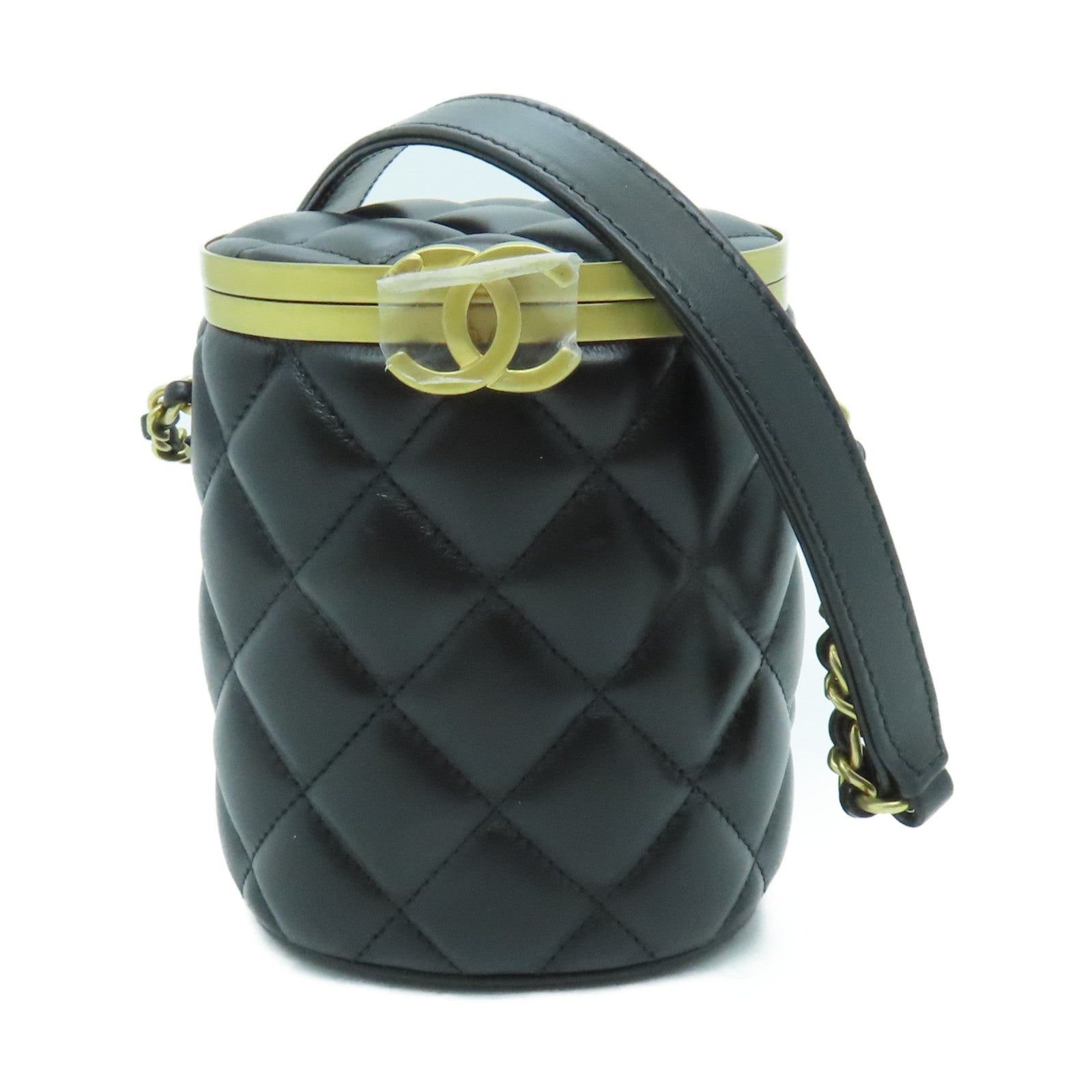 CHANEL Diamond Sheepskin Leather Chain Shoulder Gold Buckle Shoulder Bag Black