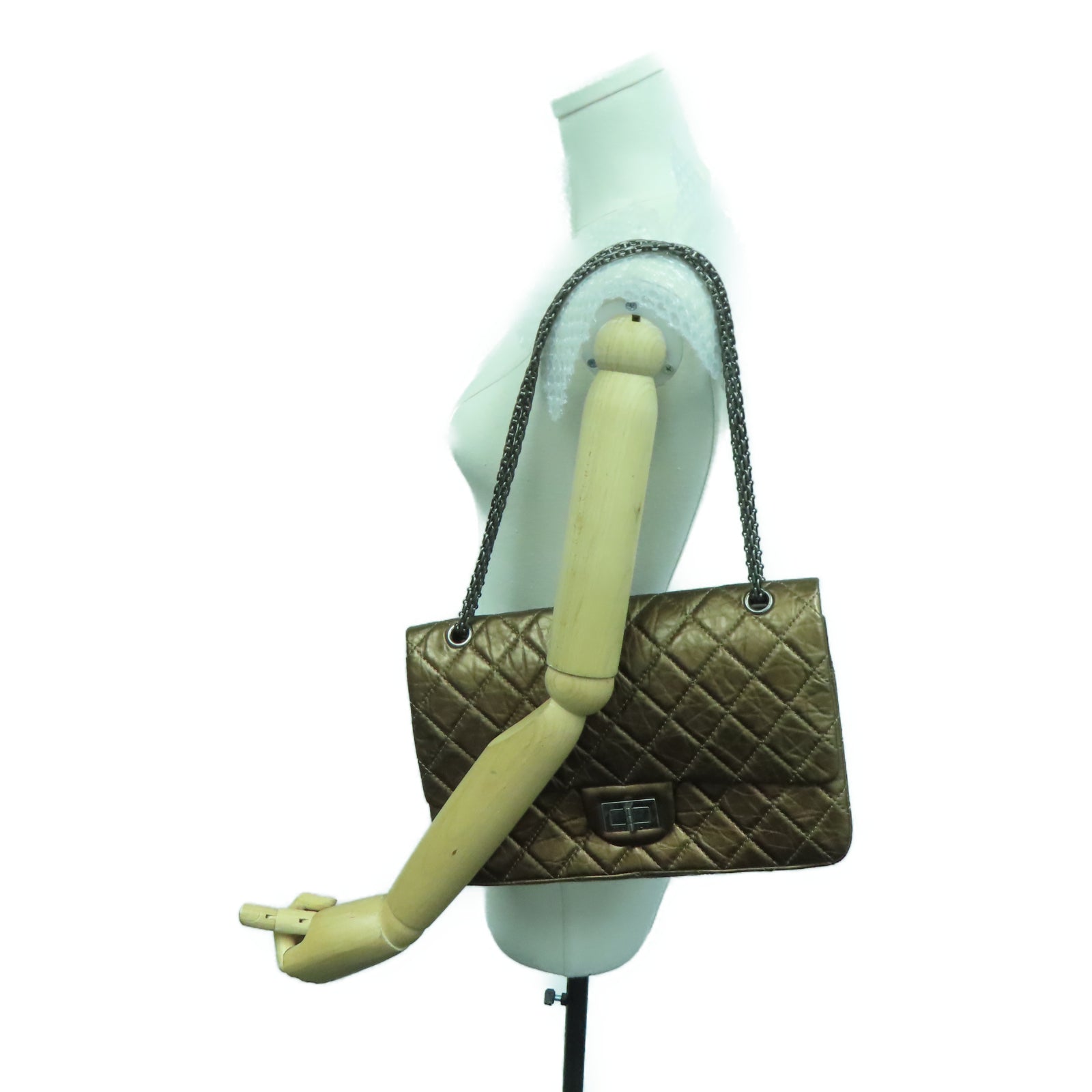 CHANEL 【激减优惠】菱格牛皮皮革2.55 Chain Shoulder银扣链带肩背袋铜色