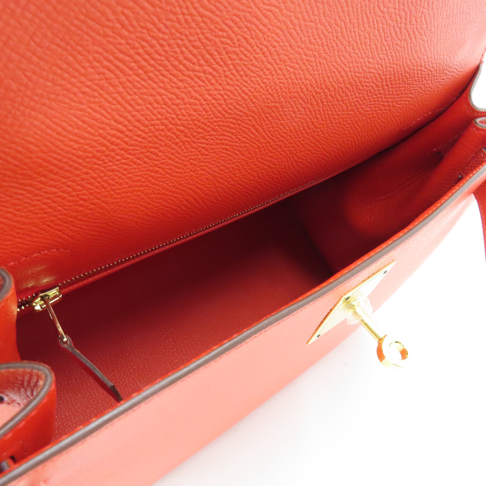 HERMES Epsom皮革Kelly 28 Hand Bag金扣手挽袋橙色9T