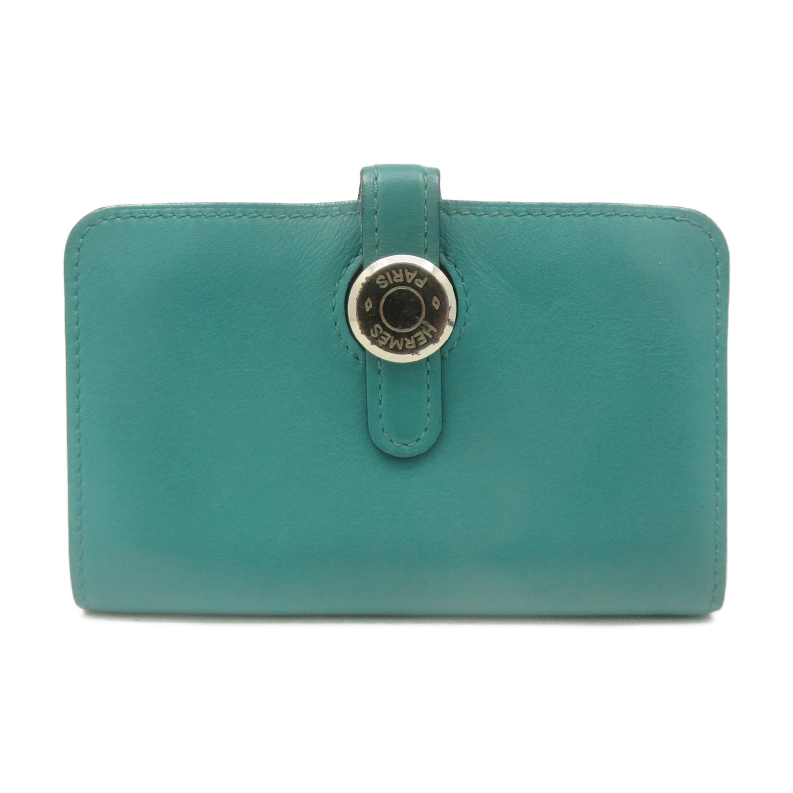 HERMES Swift皮革Dogon Card Case銀扣卡片包孔雀藍色