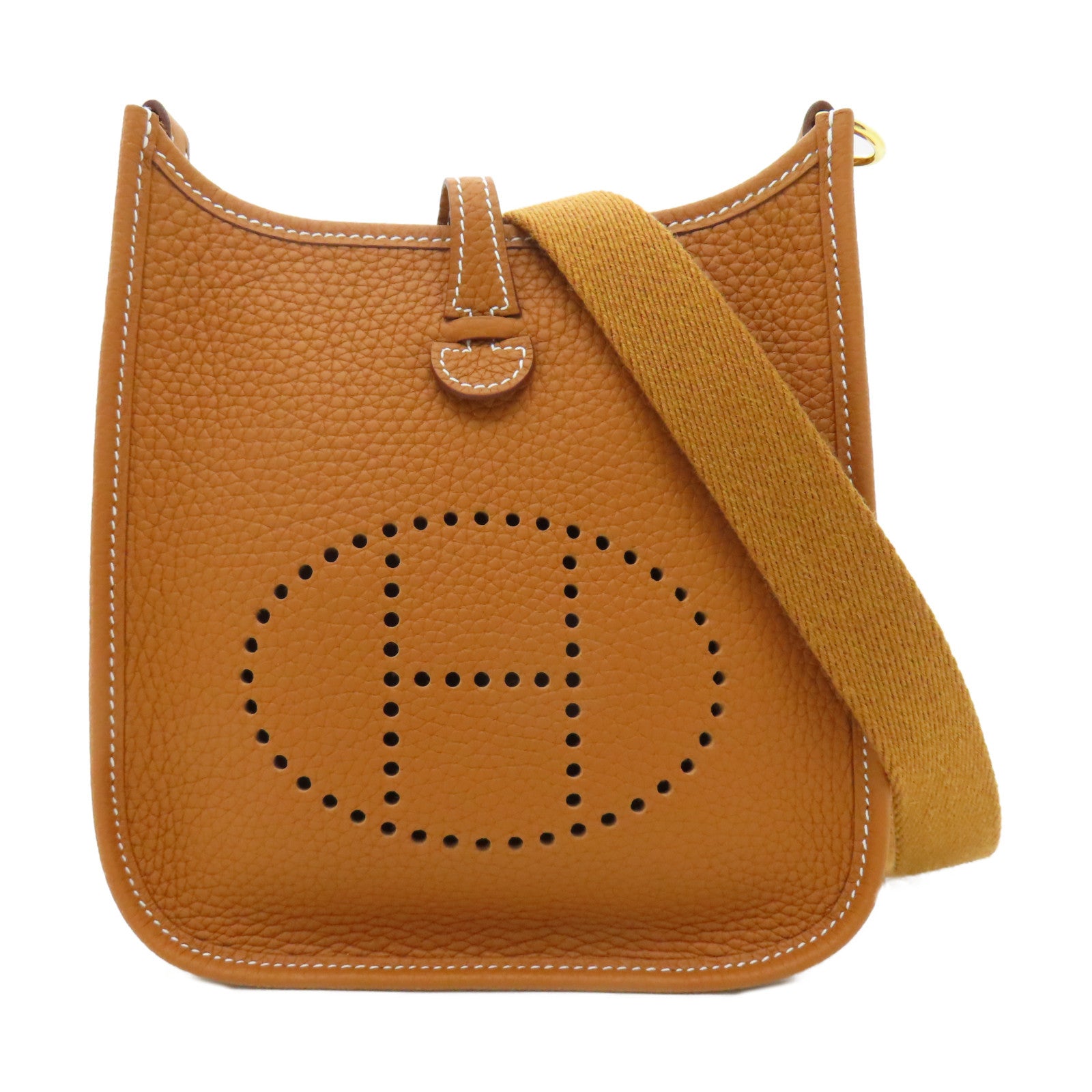 HERMES Clemence皮革Evelyne TPM金扣肩背袋Gold經典駝色