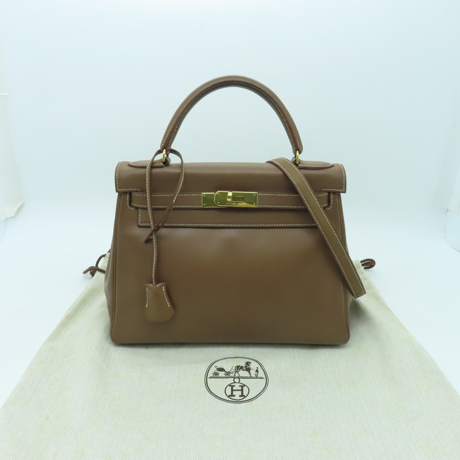 HERMES Evercolor皮革Kelly 28金扣手挽肩背兩用袋棕色