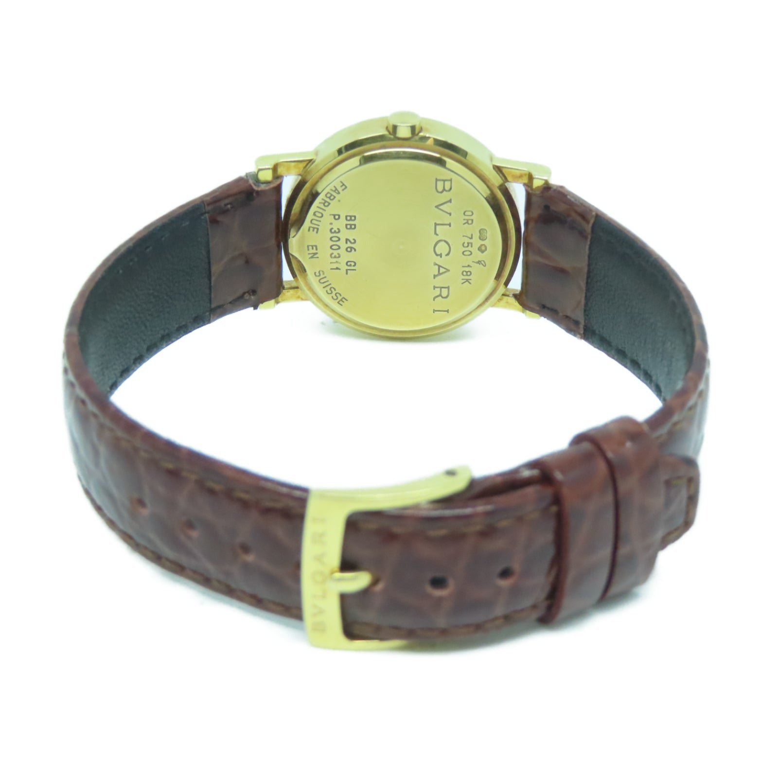 BVLGARI Bvlgari Bvlgari皮革/18K黃金石英機芯手錶黑色