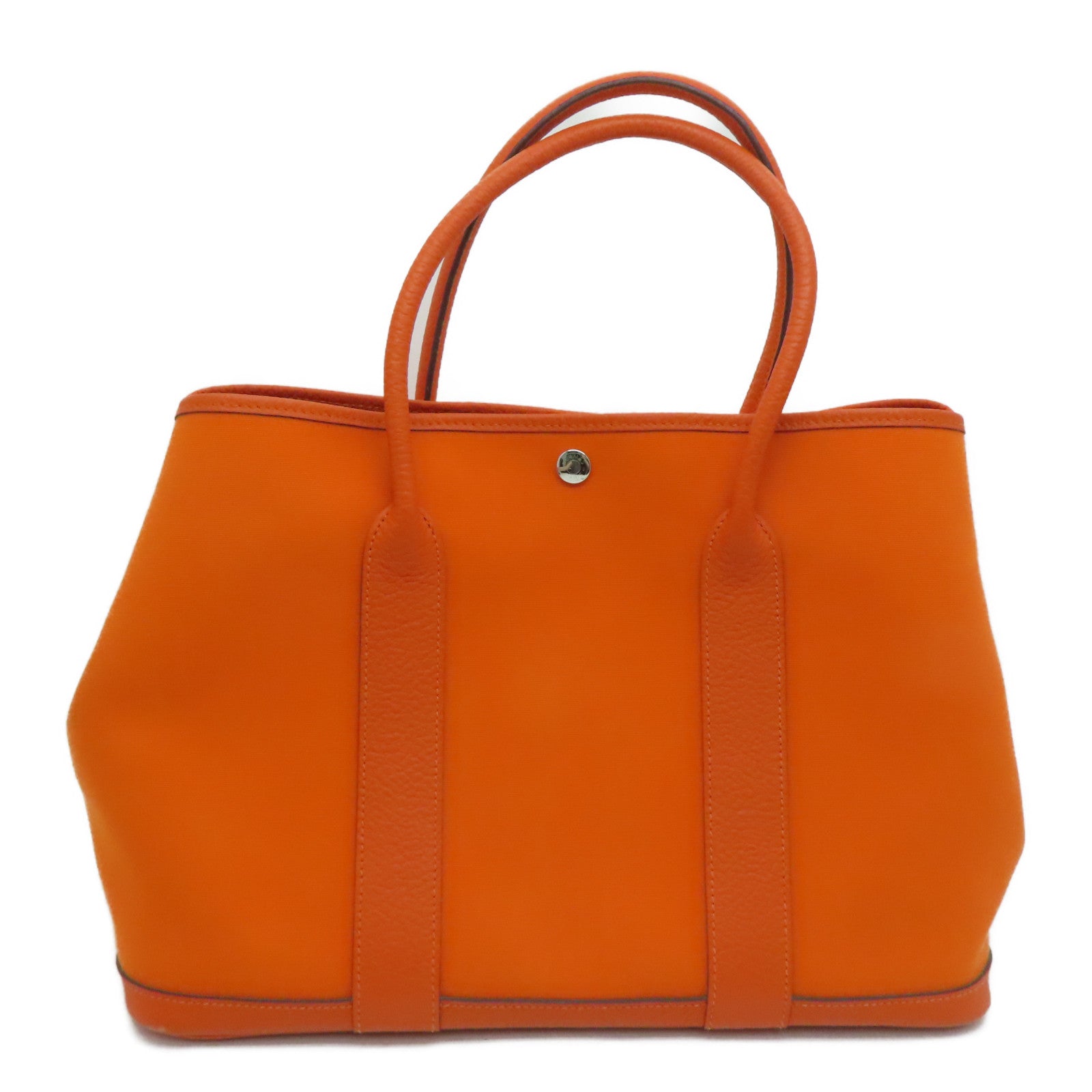 HERMES 【激減優惠】帆布GardenParty PM Tote Bag銀扣手挽袋橙色