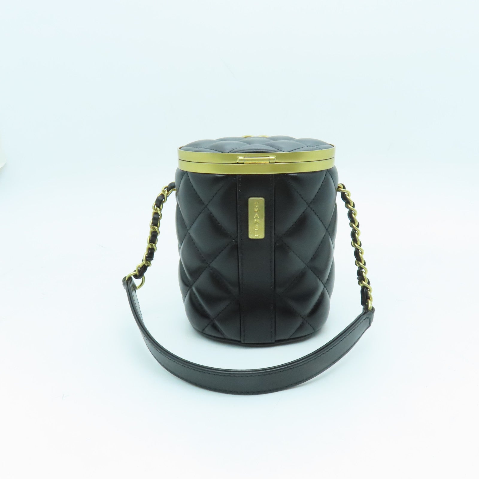 CHANEL Diamond Sheepskin Leather Chain Shoulder Gold Buckle Shoulder Bag Black