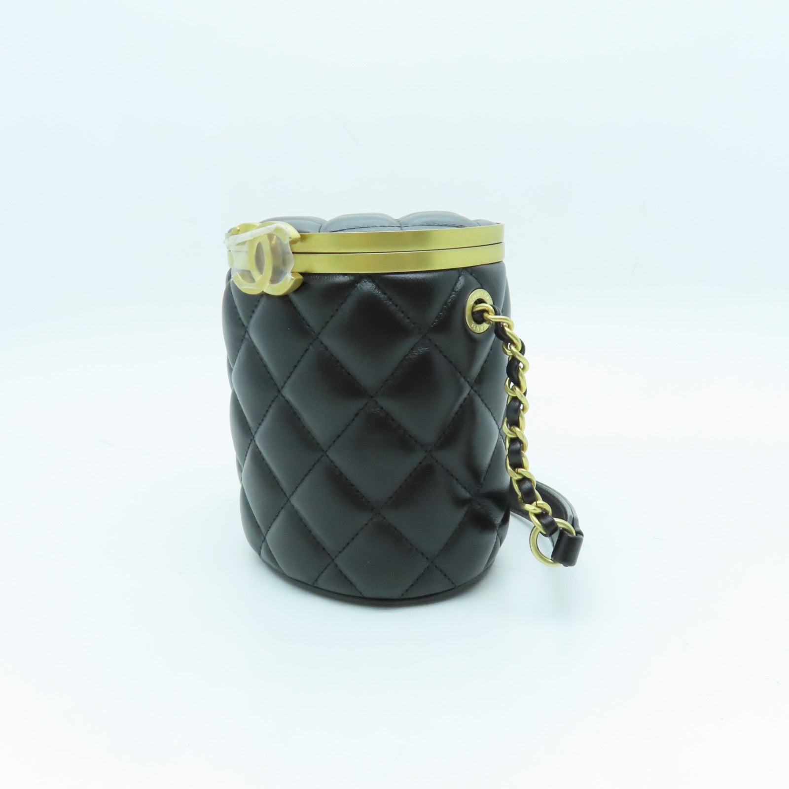 CHANEL Diamond Sheepskin Leather Chain Shoulder Gold Buckle Shoulder Bag Black