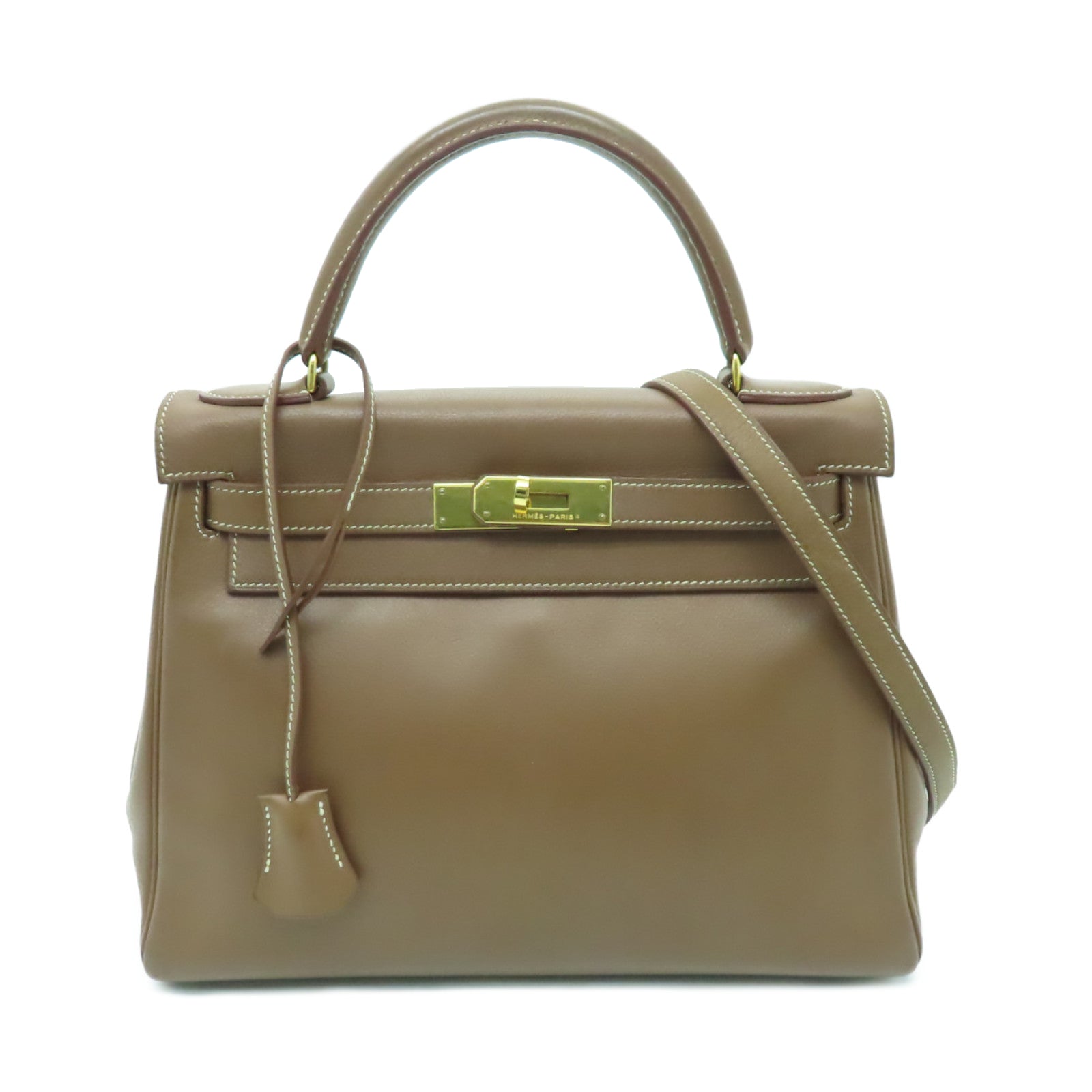 HERMES Evercolor皮革Kelly 28金扣手挽肩背兩用袋棕色