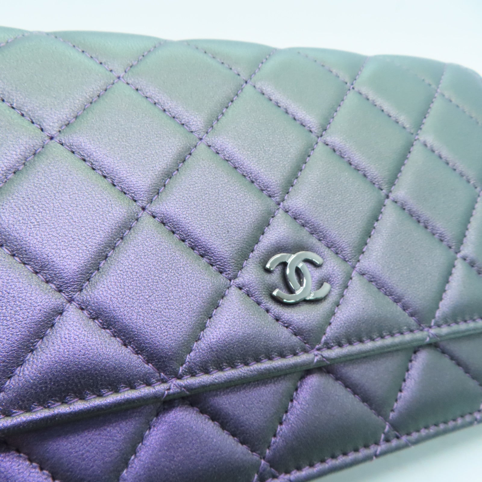 CHANEL 菱格牛皮皮革Chain Shoulder肩背袋紫色
