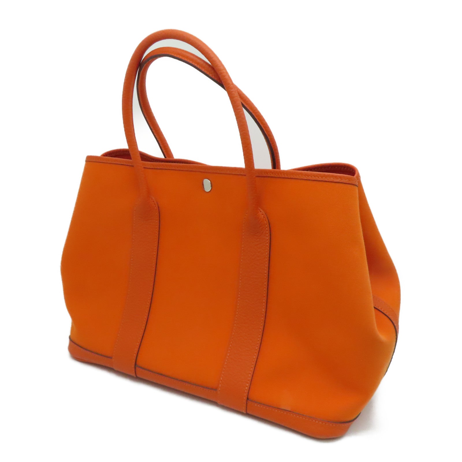 HERMES 【激減優惠】帆布GardenParty PM Tote Bag銀扣手挽袋橙色