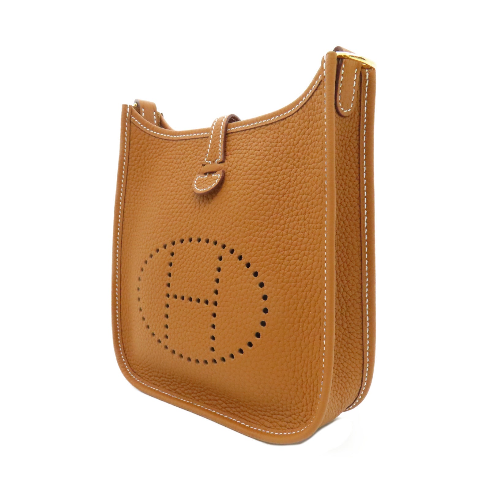 HERMES Clemence皮革Evelyne TPM金扣肩背袋Gold經典駝色
