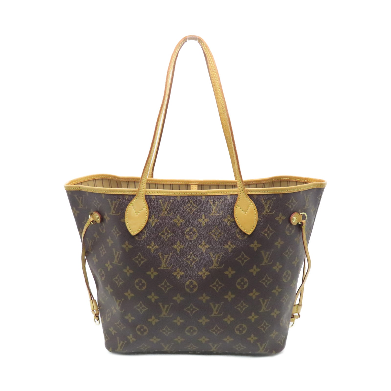 LOUIS VUITTON Monogram Neverfull MM Gold Buckle Shoulder Bag Brown