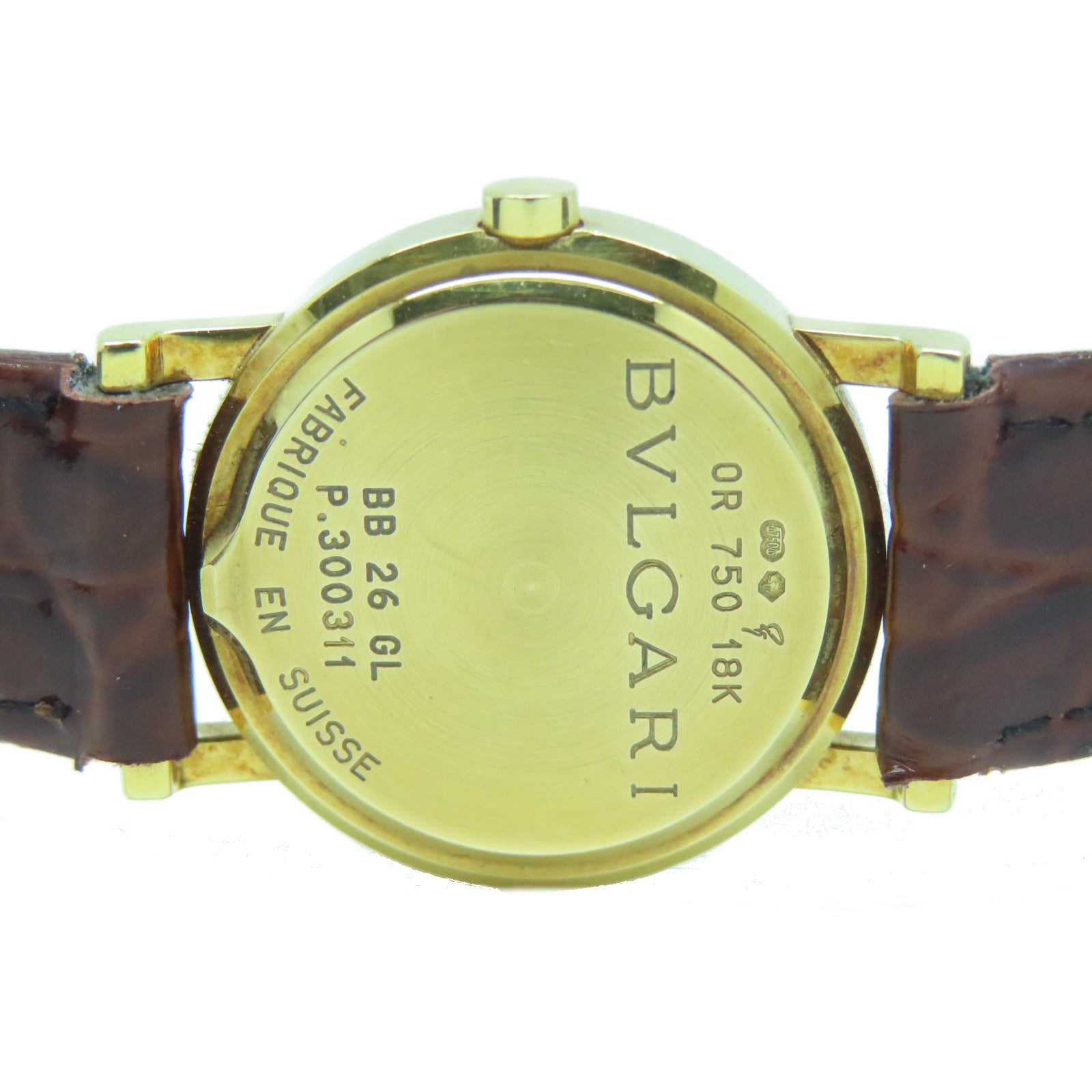BVLGARI Bvlgari Bvlgari皮革/18K黃金石英機芯手錶黑色