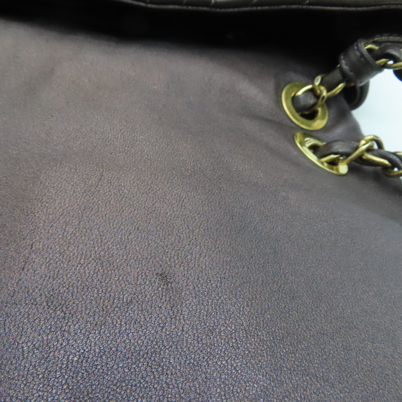 CHANEL 斜紋羊皮皮革Chain Shoulder Bag金扣鏈帶肩背袋啡色