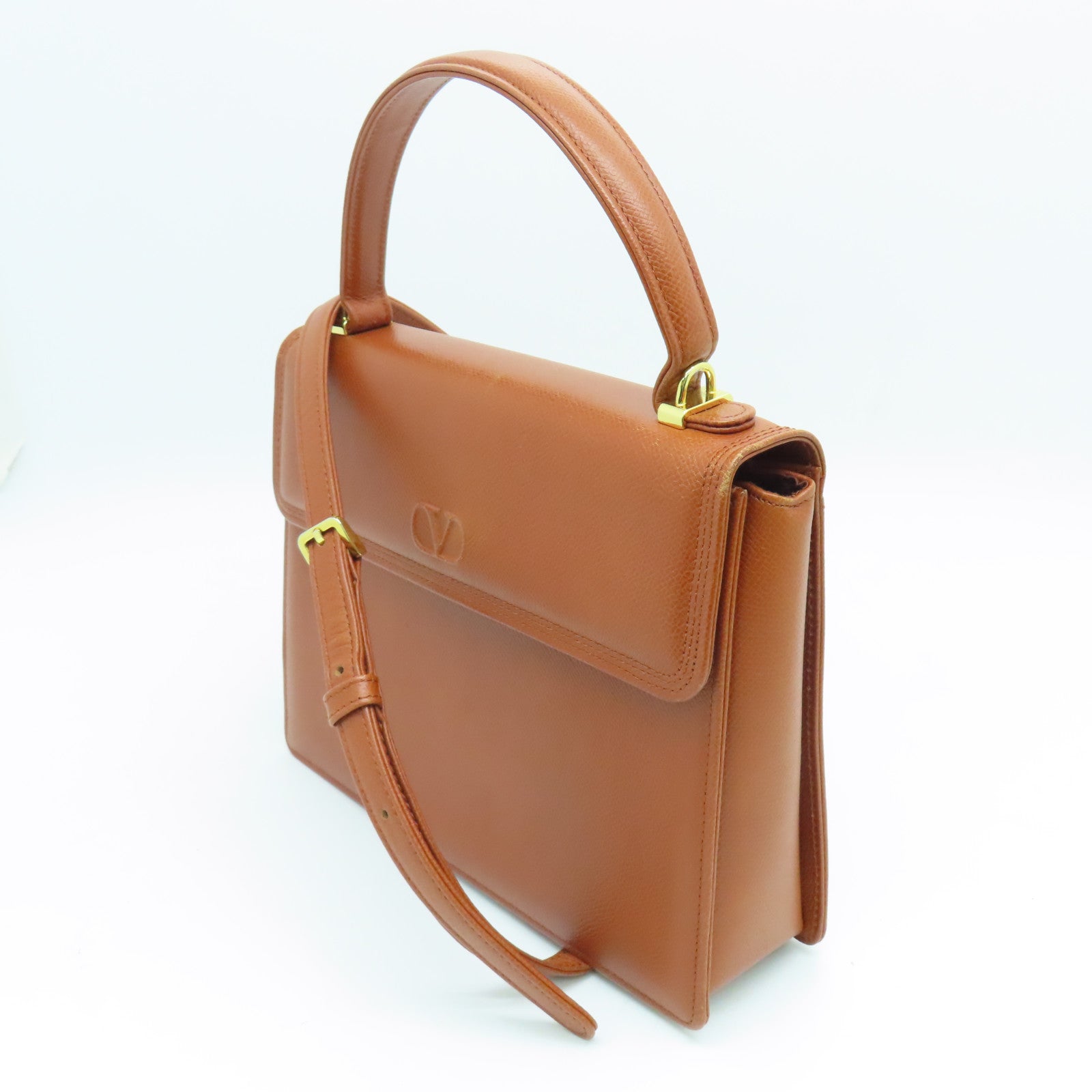 Valentino 牛皮皮革Vintage Bag金扣手挽肩背兩用袋啡色