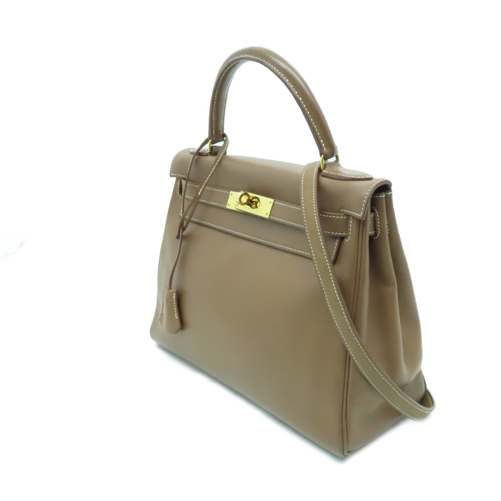 HERMES Evercolor皮革Kelly 28金扣手挽肩背兩用袋棕色