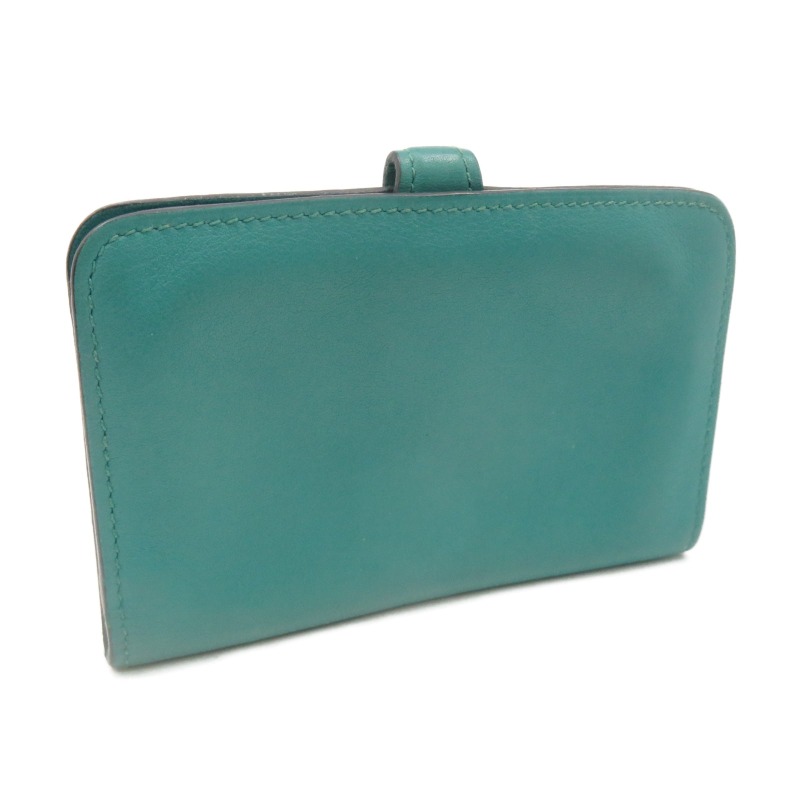 HERMES Swift皮革Dogon Card Case銀扣卡片包孔雀藍色