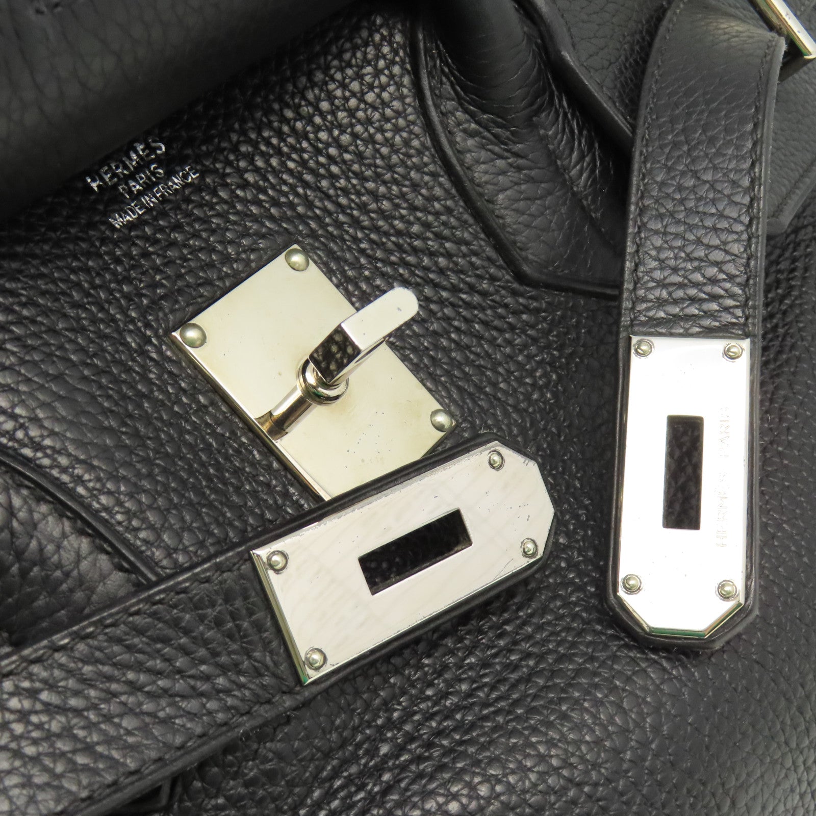 HERMES Clemence皮革Shoulder Birkin銀扣肩背袋黑色