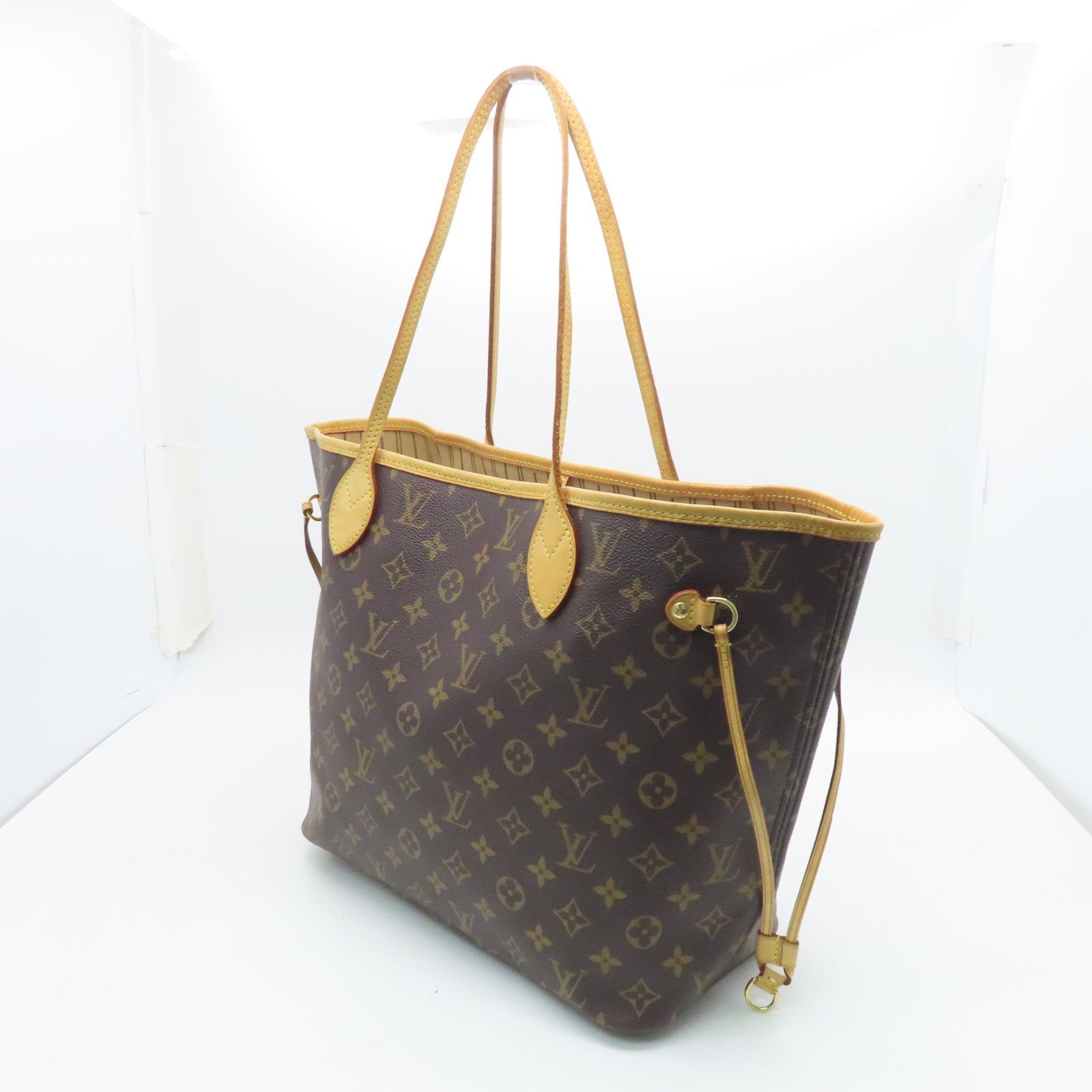 LOUIS VUITTON Monogram Neverfull MM Gold Buckle Shoulder Bag Brown