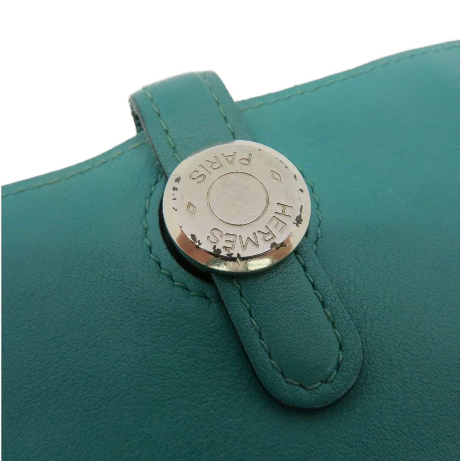 HERMES Swift皮革Dogon Card Case銀扣卡片包孔雀藍色
