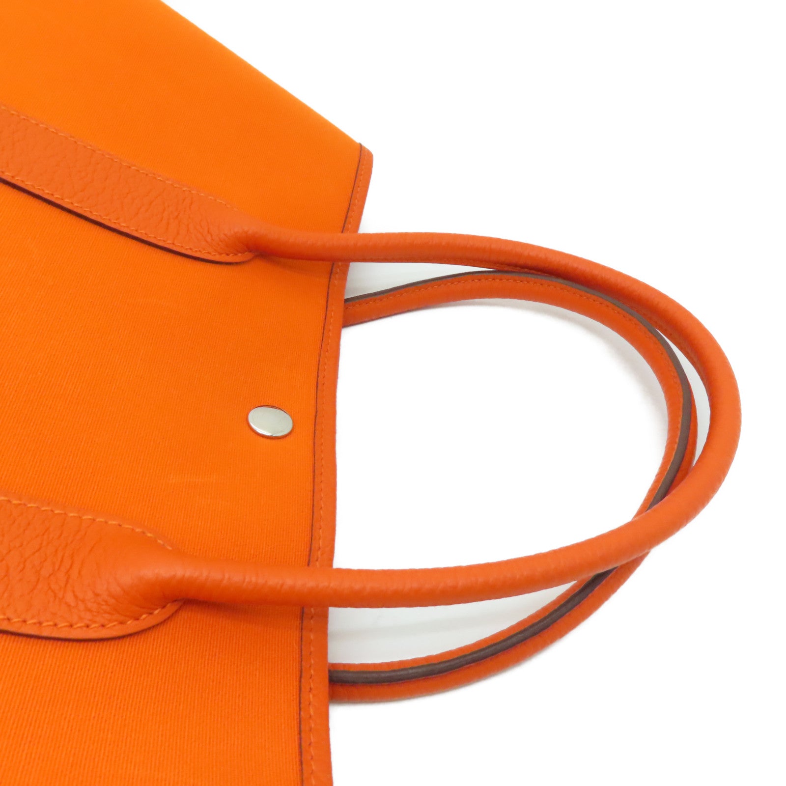 HERMES 【激減優惠】帆布GardenParty PM Tote Bag銀扣手挽袋橙色