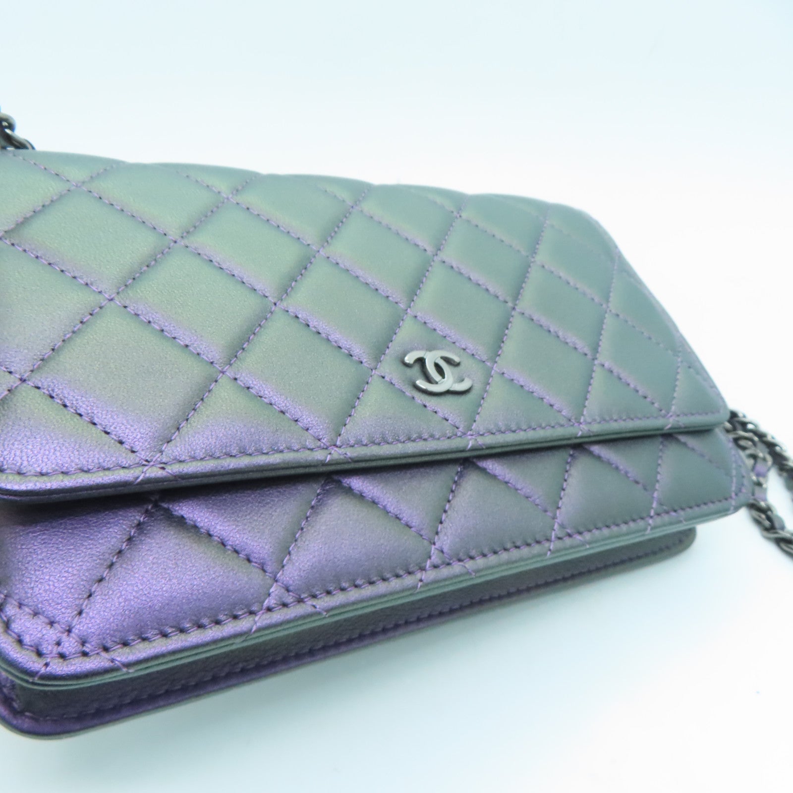 CHANEL 菱格牛皮皮革Chain Shoulder肩背袋紫色