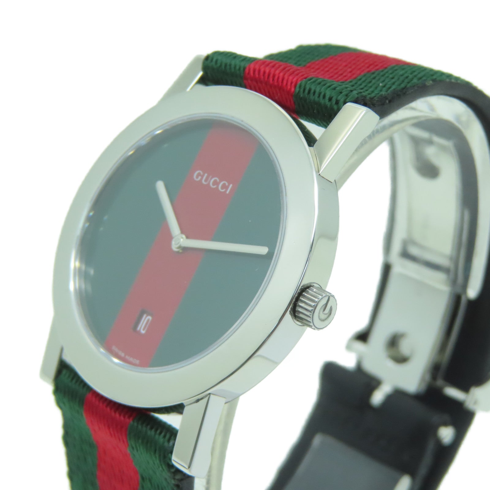 GUCCI 不鏽鋼/帆布Watch手錶綠色/紅色#17cm
