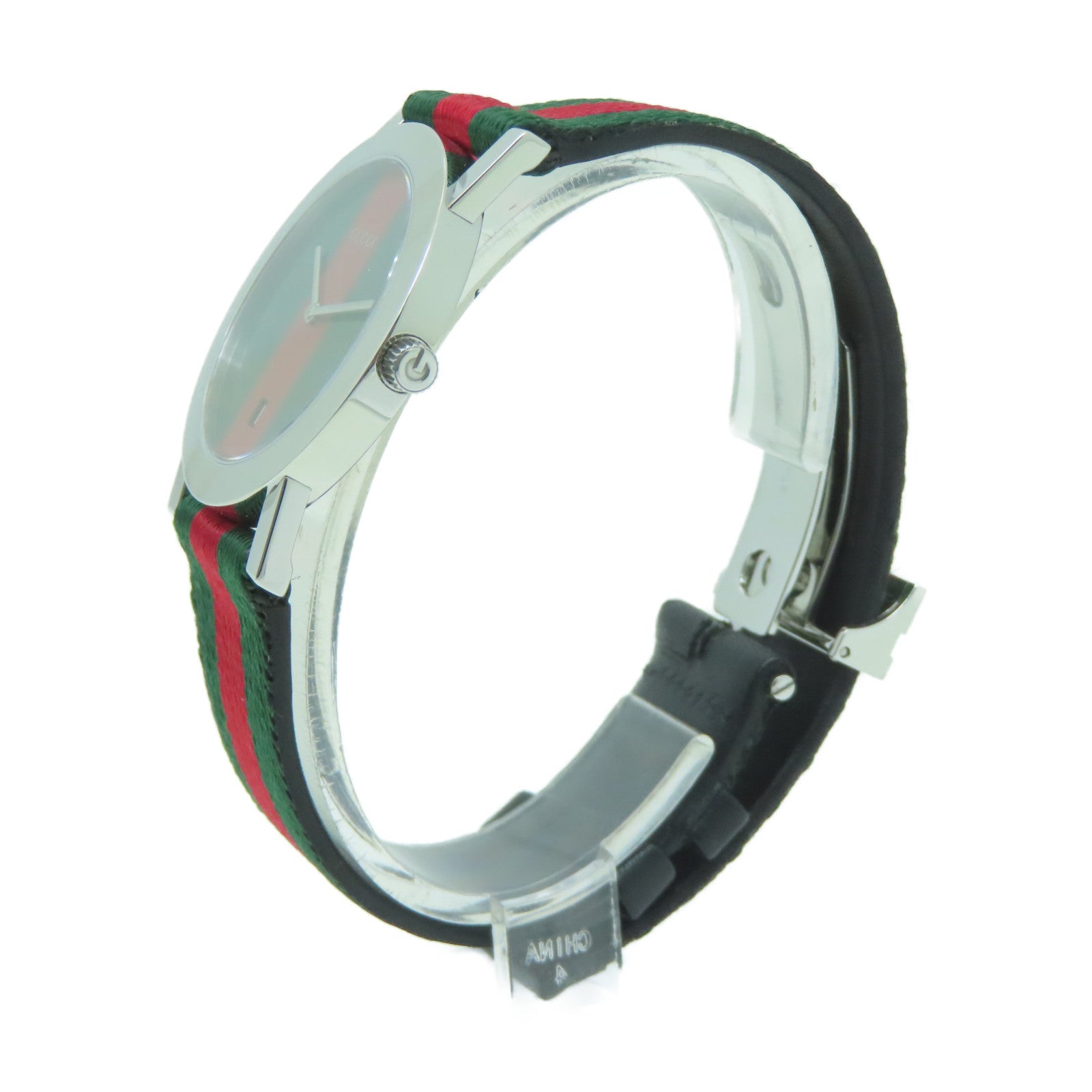 GUCCI 不鏽鋼/帆布Watch手錶綠色/紅色#17cm