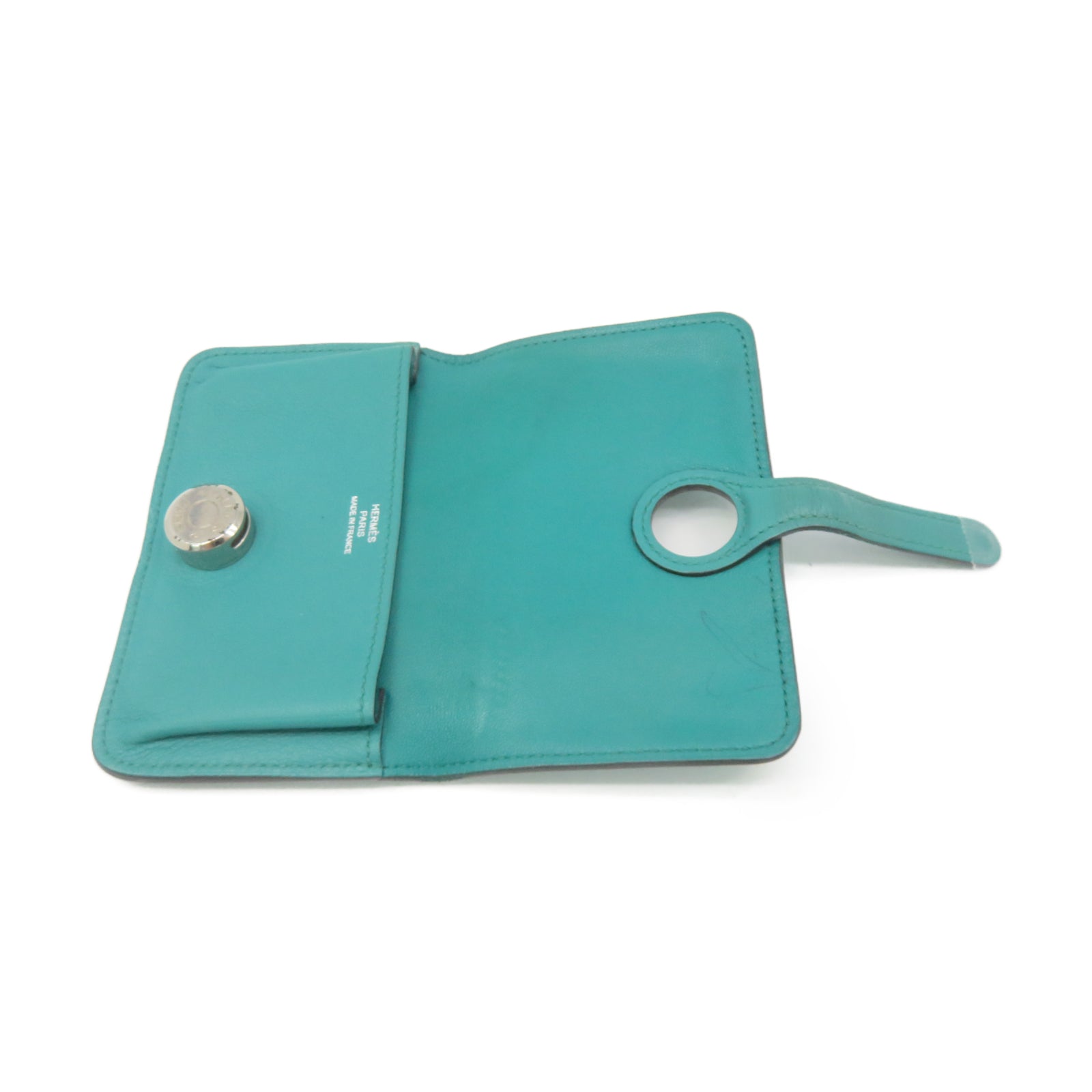 HERMES Swift皮革Dogon Card Case銀扣卡片包孔雀藍色