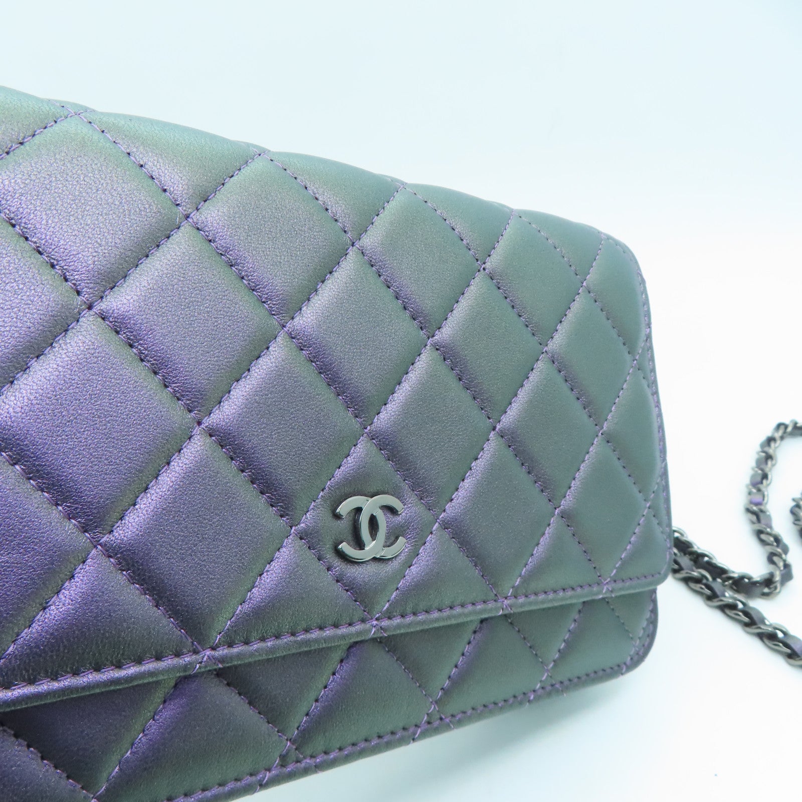 CHANEL 菱格牛皮皮革Chain Shoulder肩背袋紫色