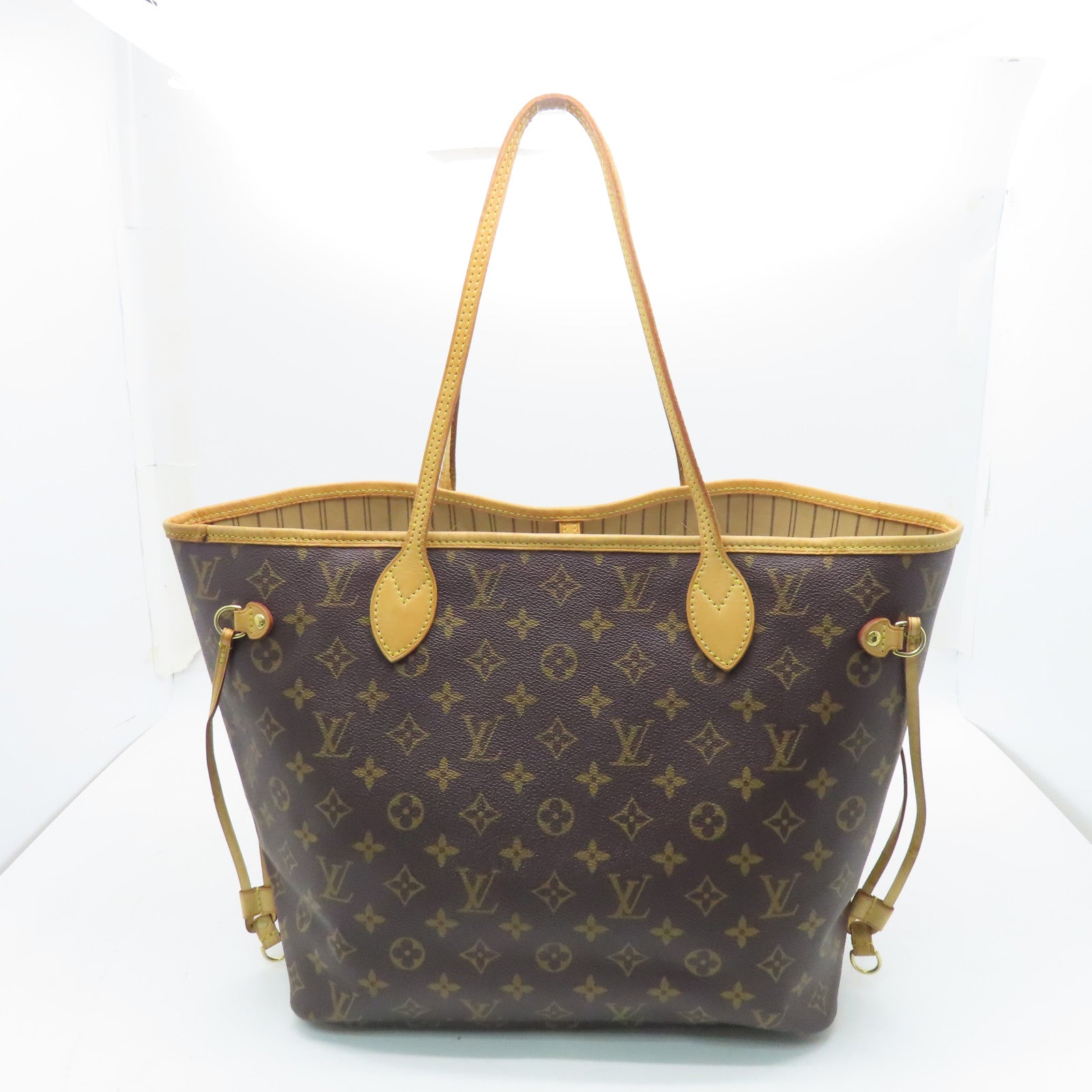 LOUIS VUITTON Monogram Neverfull MM Gold Buckle Shoulder Bag Brown