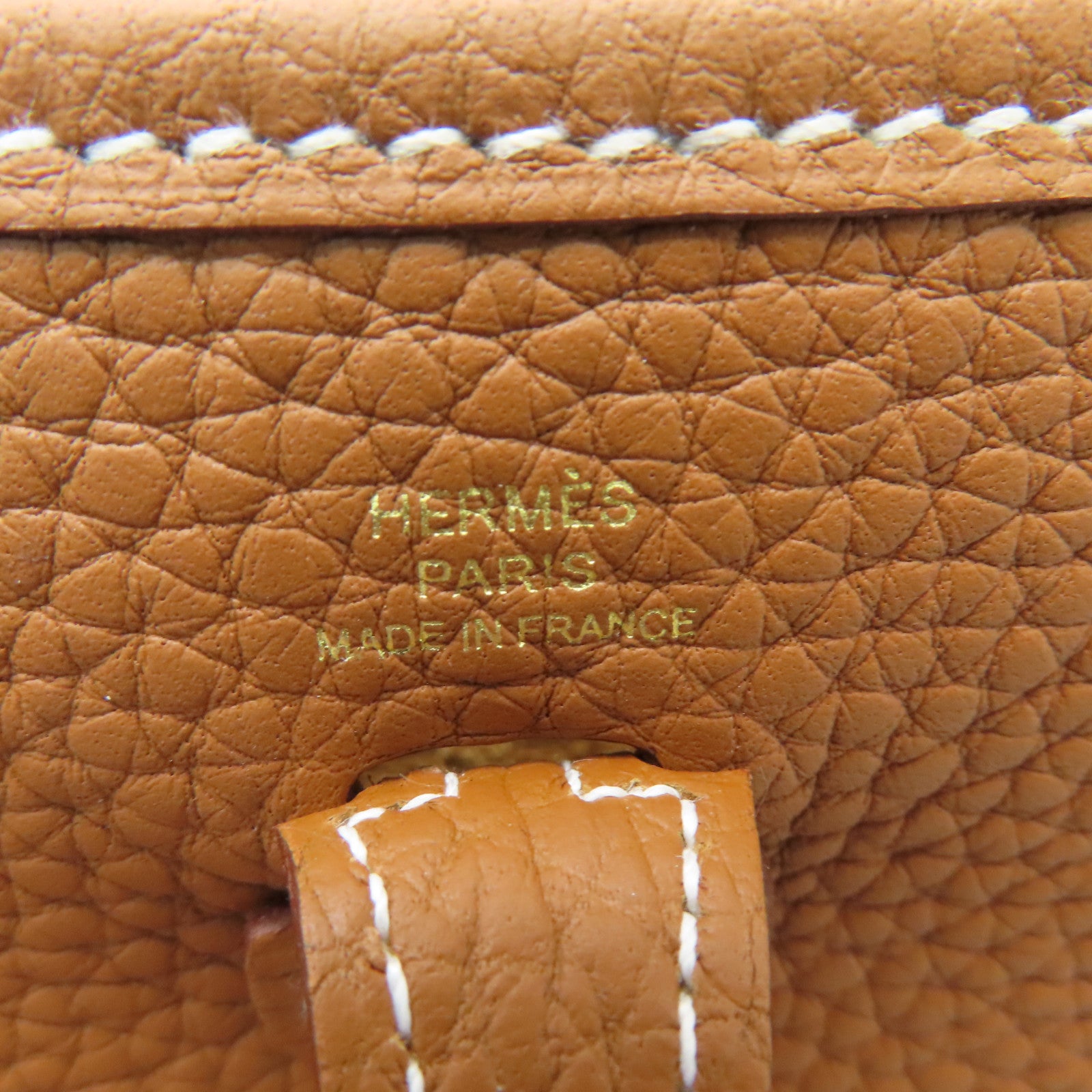 HERMES Clemence皮革Evelyne TPM金扣肩背袋Gold經典駝色