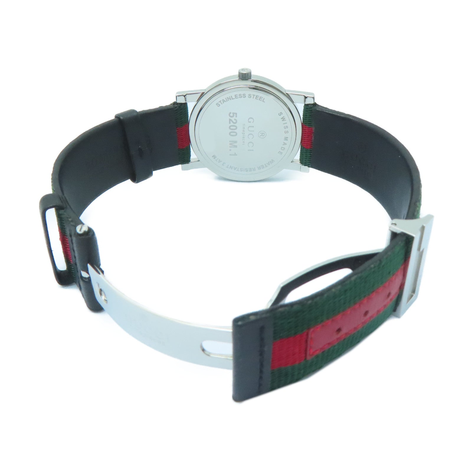 GUCCI 不鏽鋼/帆布Watch手錶綠色/紅色#17cm